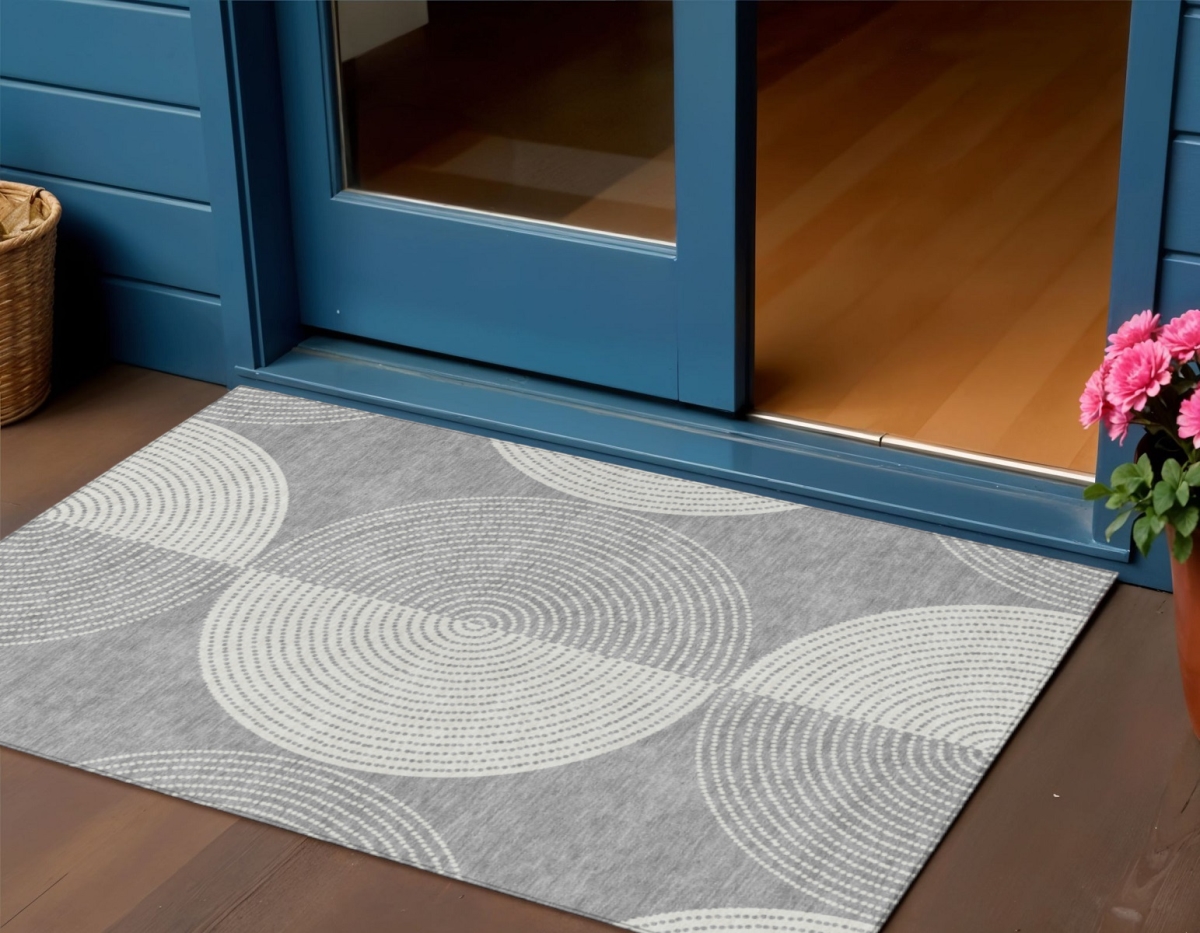 641614 3 x 5 ft. Gray & Ivory Geometric Washable Transitional Indoor & Outdoor Rectangle Area Rug