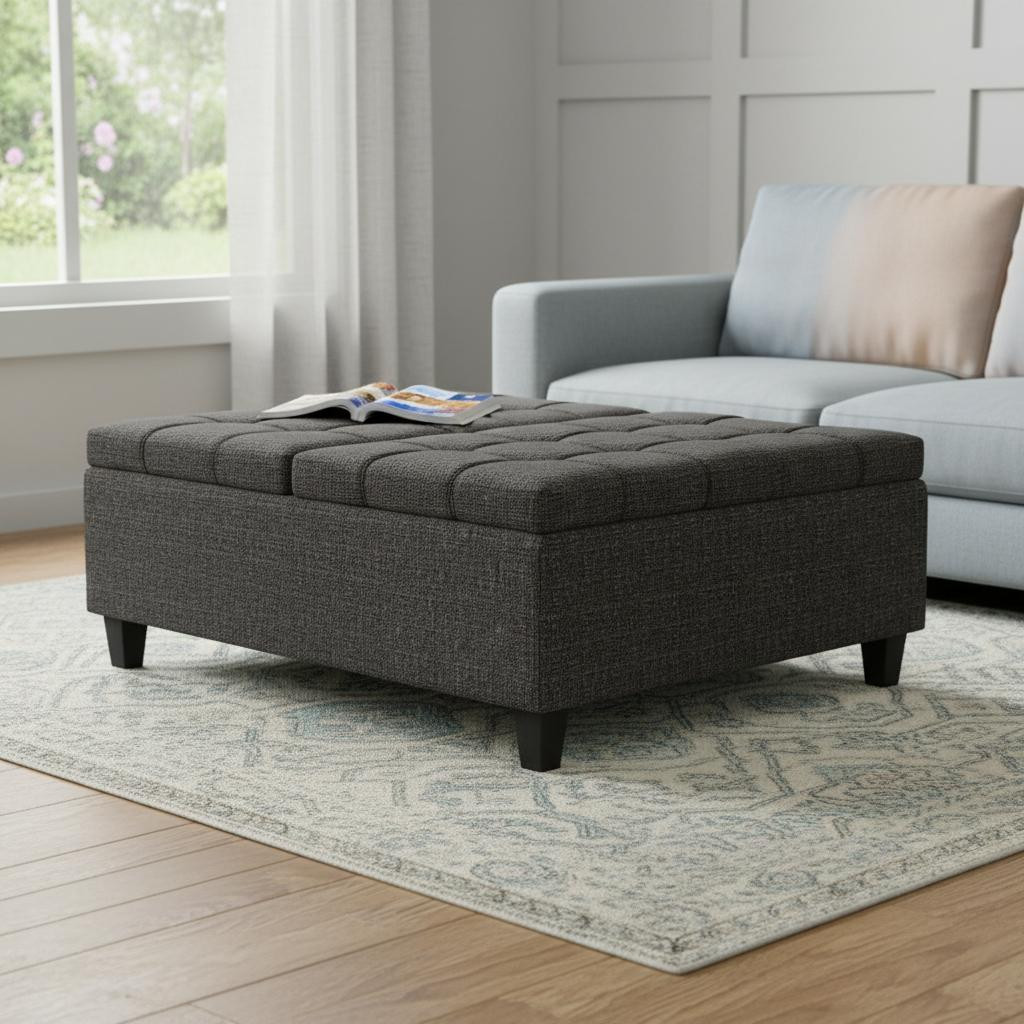 641712 40 in. Ebony & Black Fabric Cocktail Ottoman with Storage