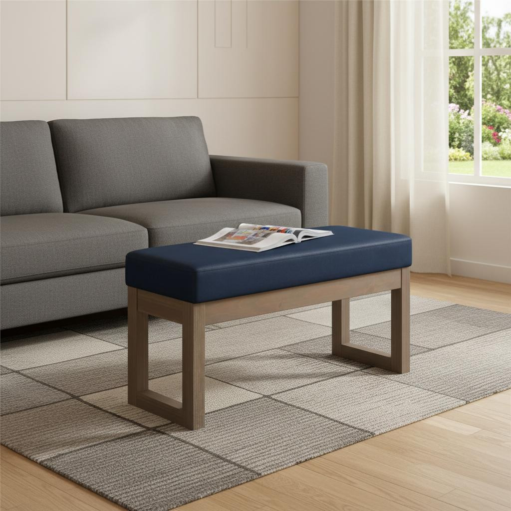 641786 27 in. Blue & Brown Leather Footstool