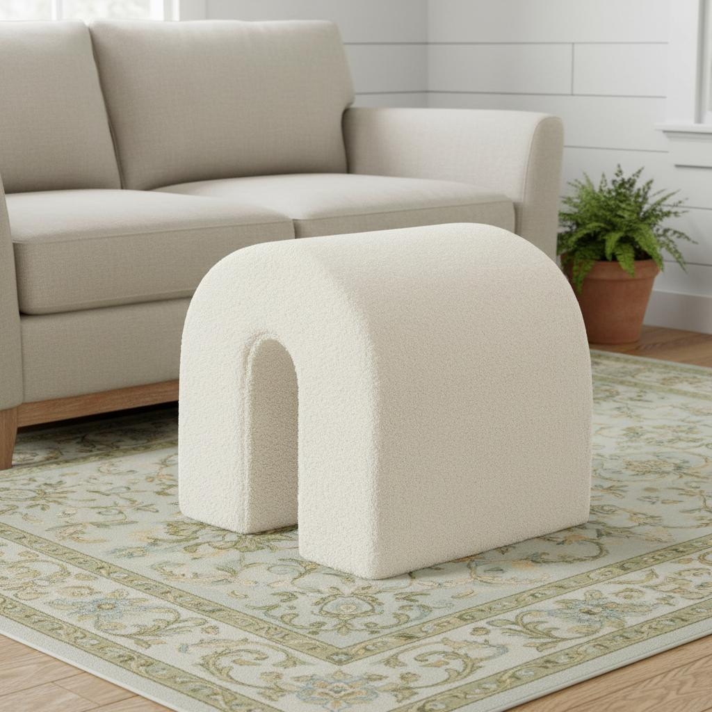 641946 16.93 x 16.93 x 16.92 in. White Boucle Oval Footstool