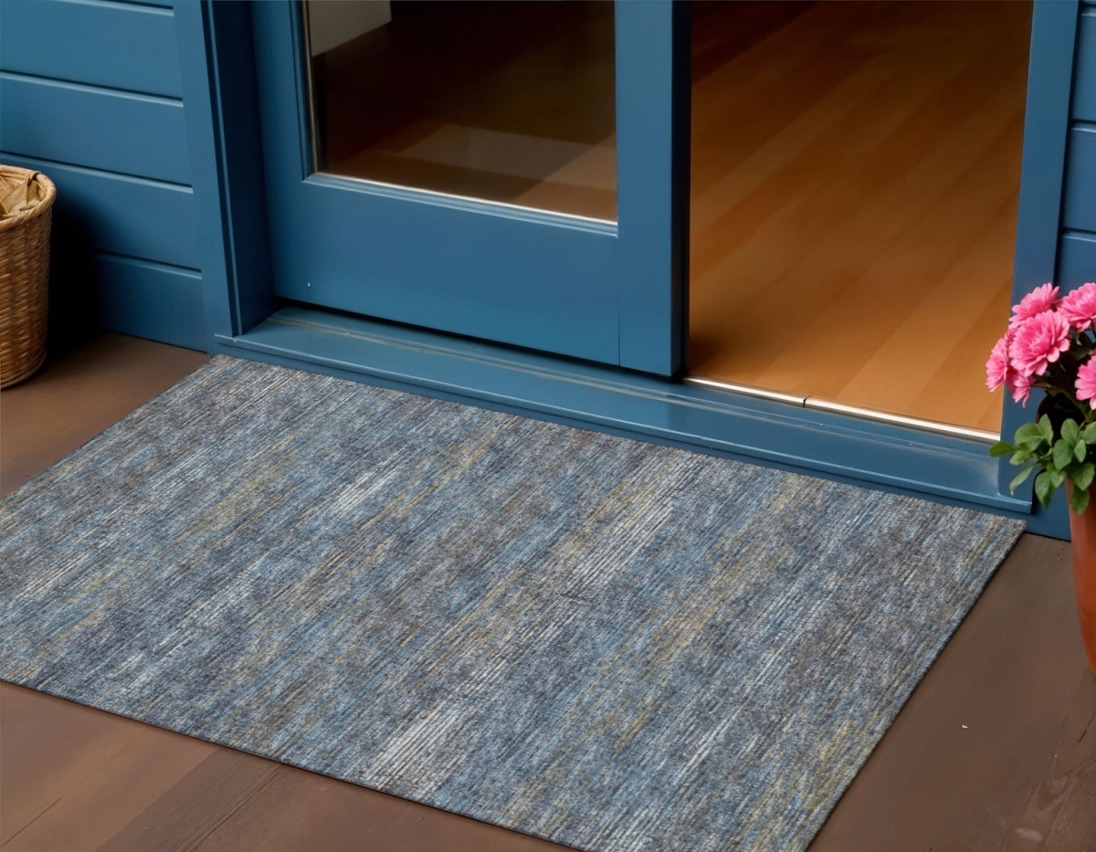 642386 3 x 5 ft. Blue & Ivory Abstract Washable Transitional Indoor & Outdoor Rectangle Area Rug