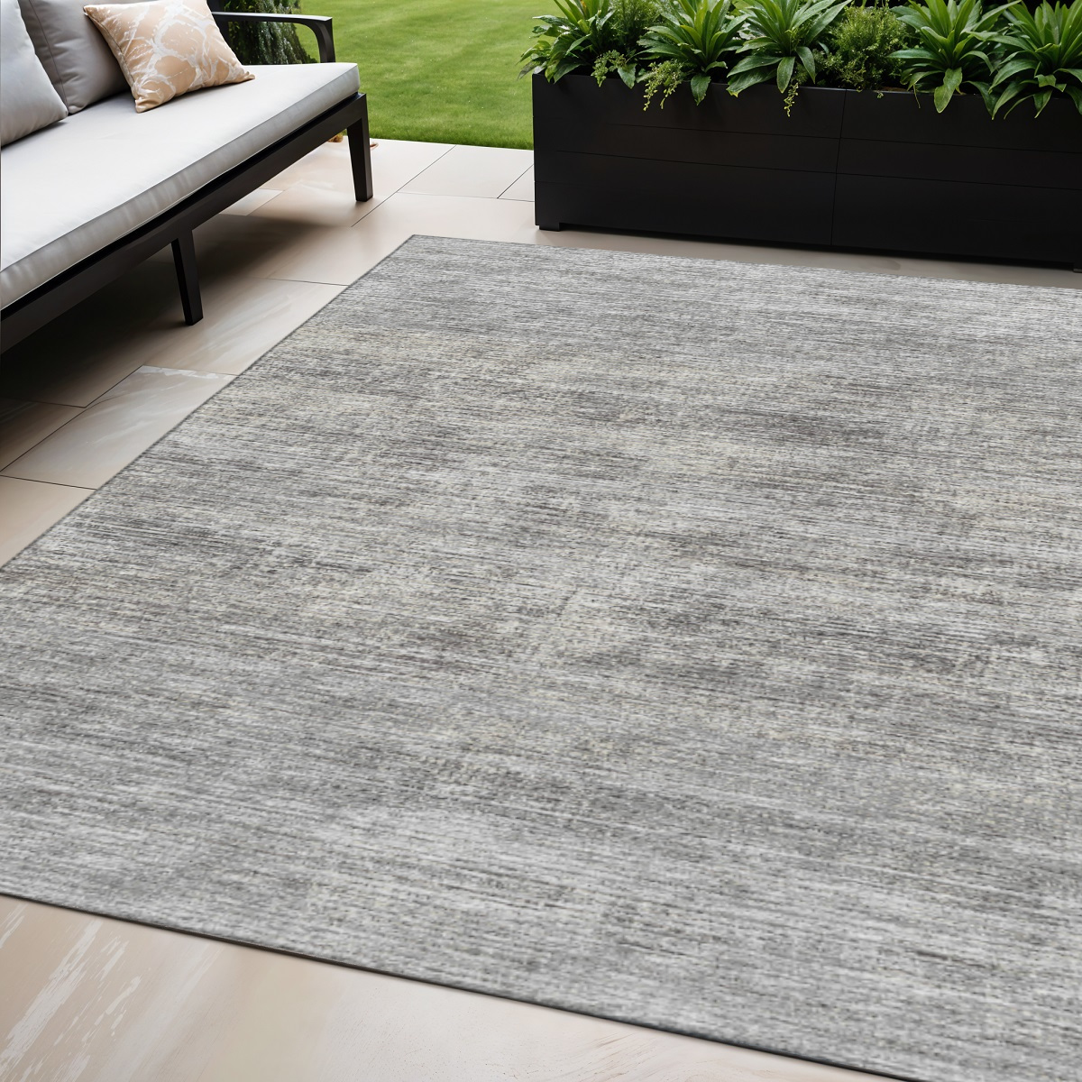 642399 5 x 8 ft. Silver & Charcoal Abstract Washable Transitional Indoor & Outdoor Rectangle Area Rug