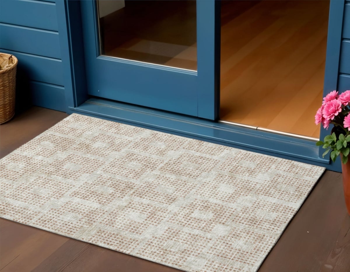 642422 3 x 5 ft. Cinnamon & Ivory Geometric Washable Transitional Indoor & Outdoor Rectangle Area Rug