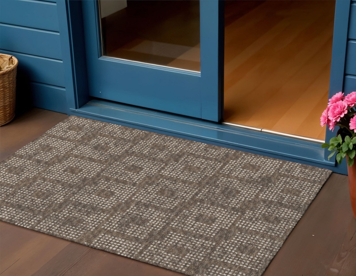 642446 3 x 5 ft. Brown & Ivory Geometric Washable Transitional Indoor & Outdoor Rectangle Area Rug