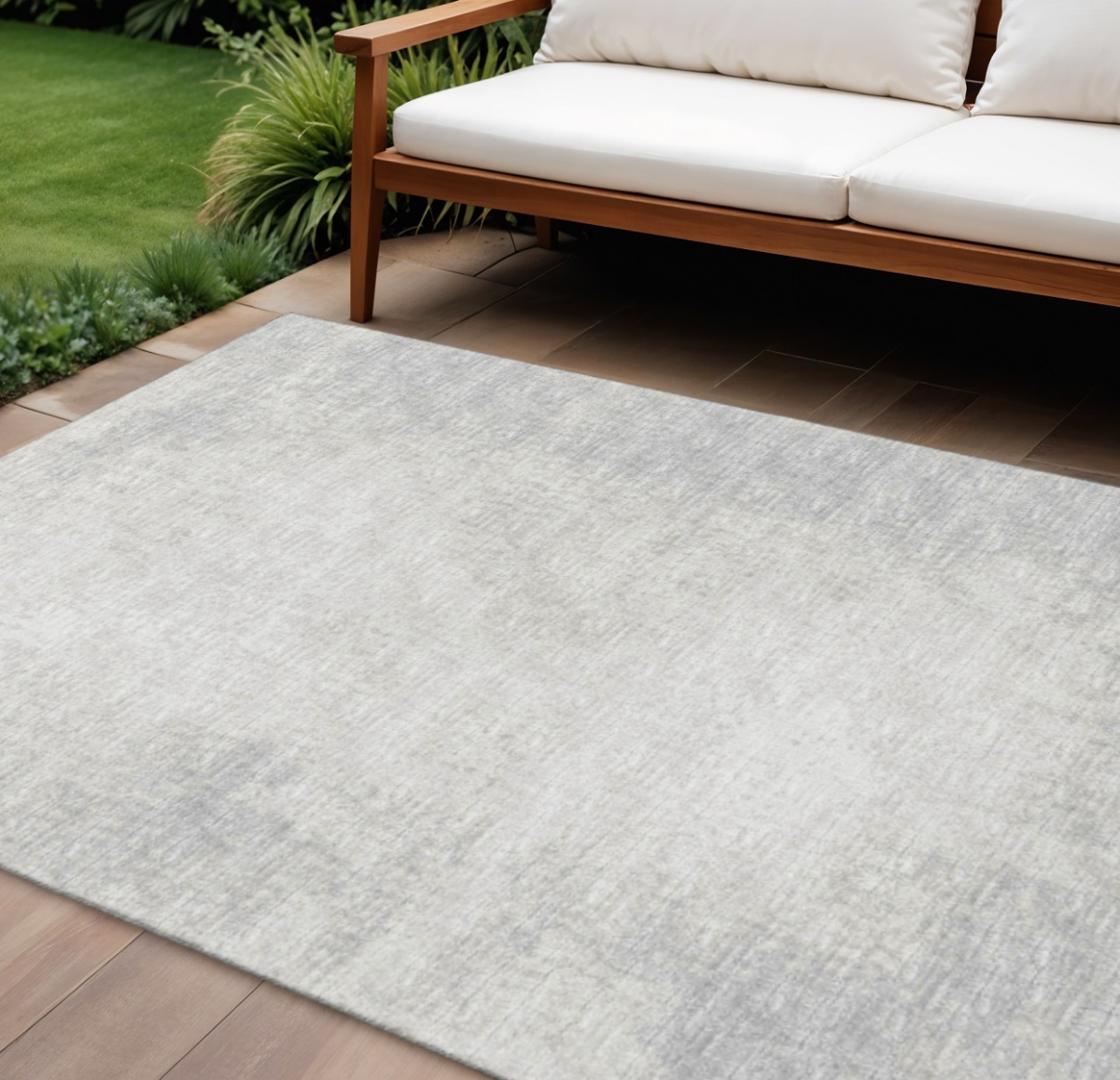 642468 9 x 12 ft. Gray & Ivory Abstract Washable Transitional Indoor & Outdoor Rectangle Area Rug