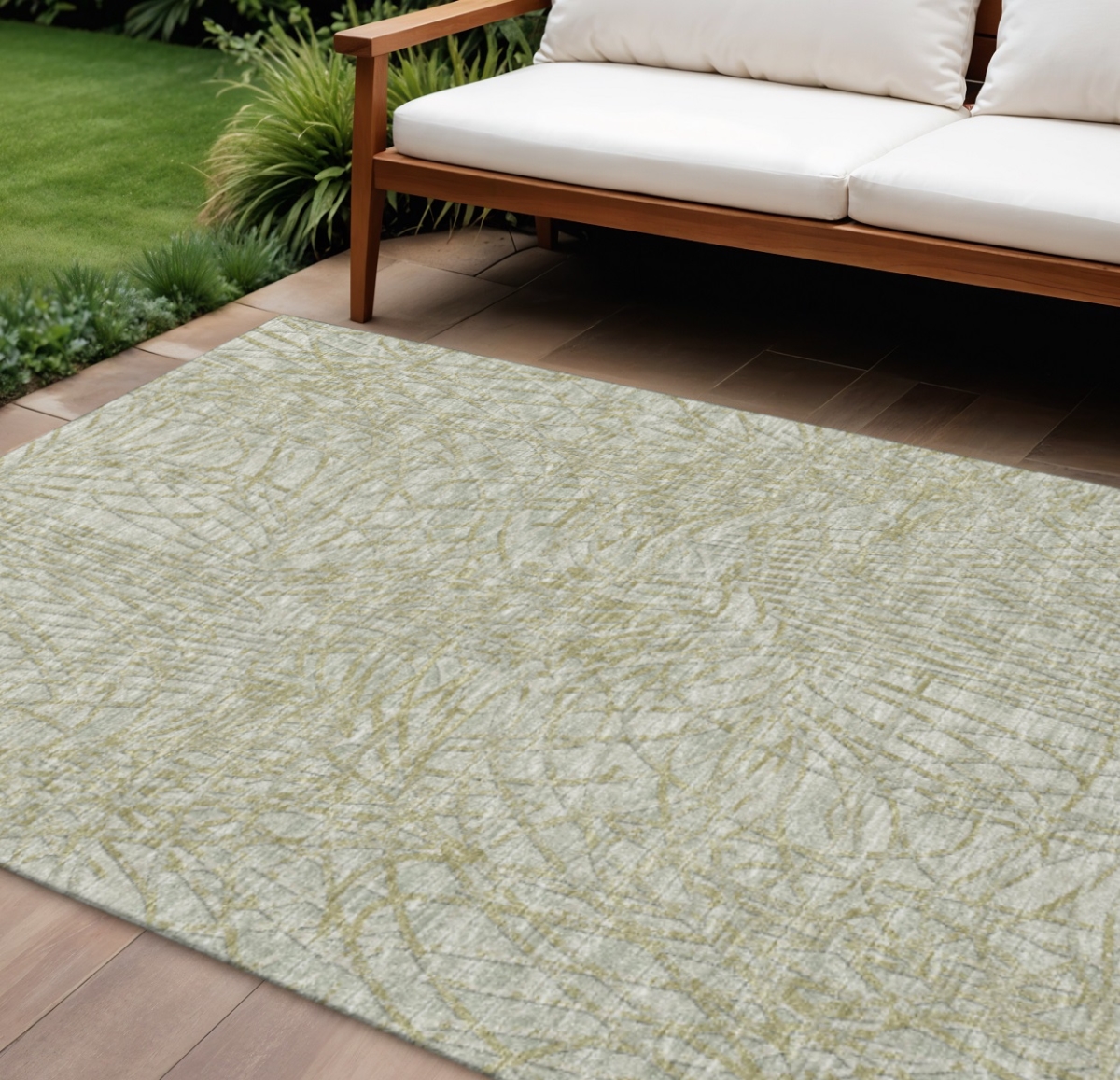 642499 10 x 14 ft. Sage & Ivory Abstract Washable Transitional Indoor & Outdoor Rectangle Area Rug
