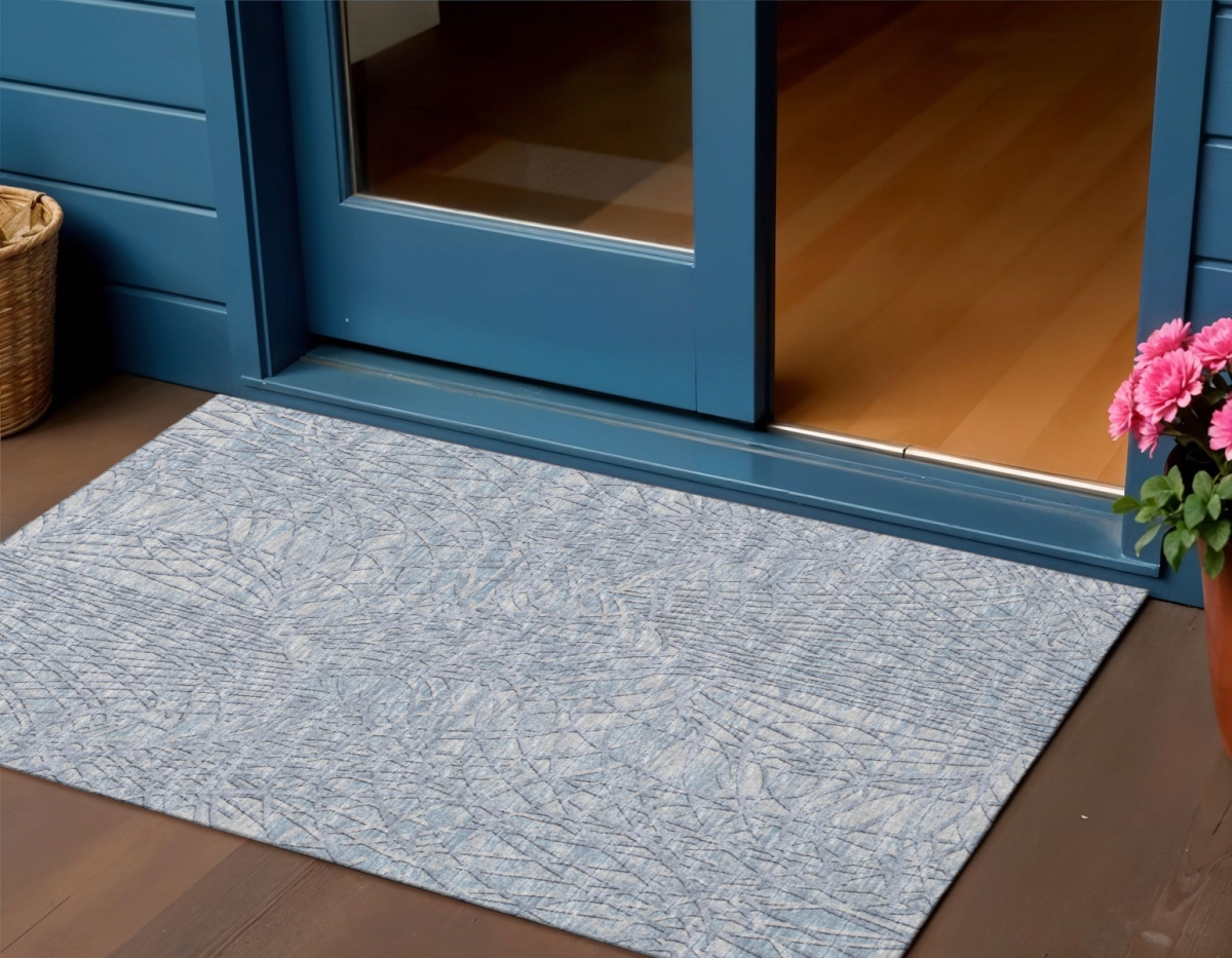 642500 3 x 5 ft. Blue & Gray Abstract Washable Transitional Indoor & Outdoor Rectangle Area Rug