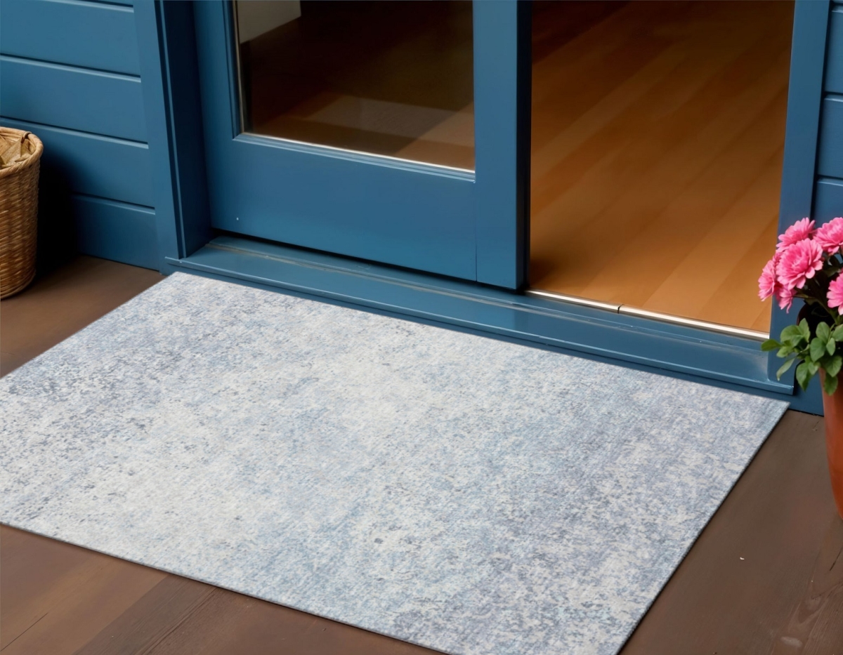 642518 3 x 5 ft. Blue & Ivory Abstract Washable Transitional Indoor & Outdoor Rectangle Area Rug