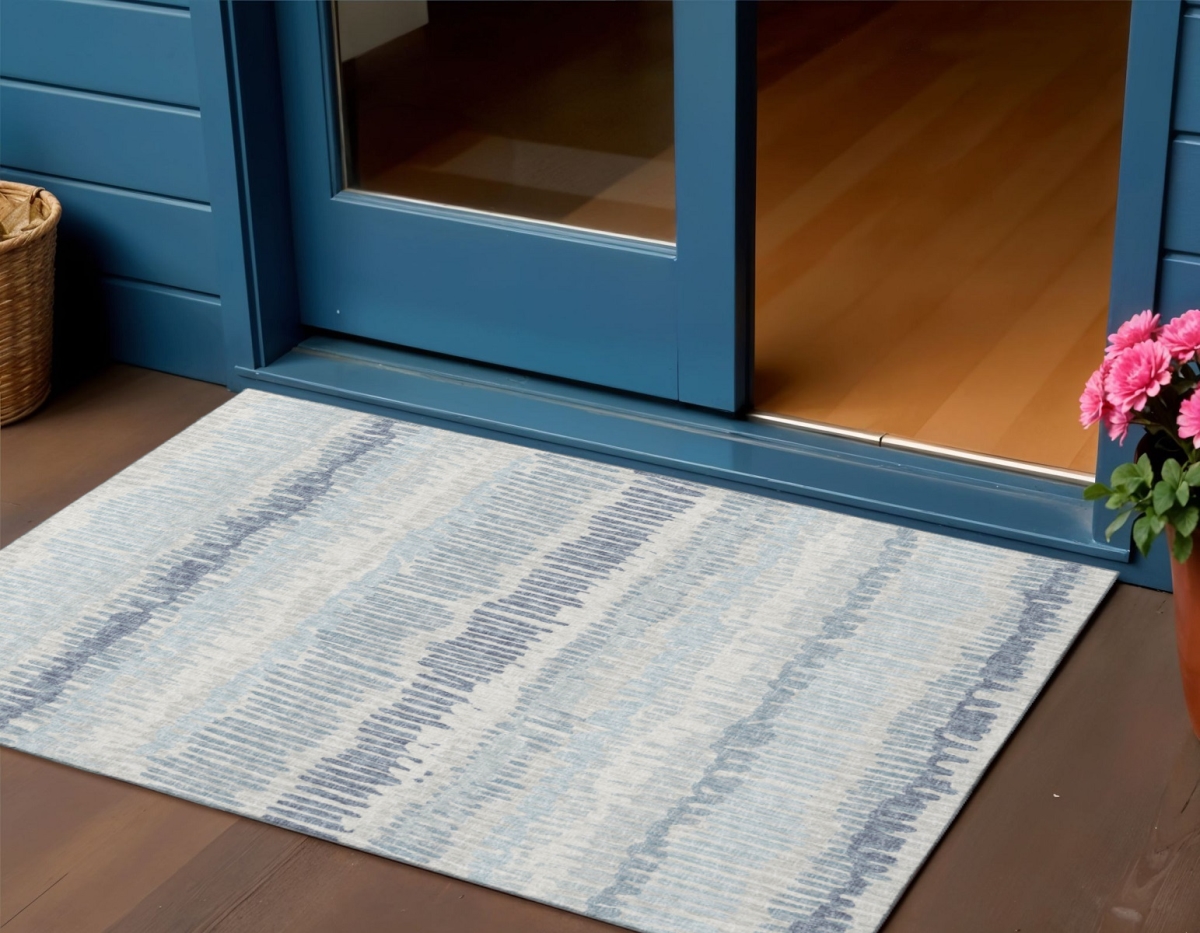 642542 3 x 5 ft. Blue & Ivory Abstract Washable Transitional Indoor & Outdoor Rectangle Area Rug