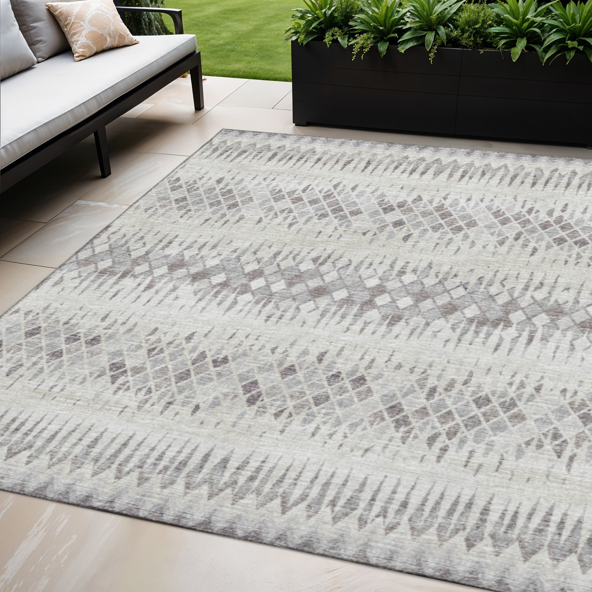 642561 5 x 8 ft. Beige & Gray Ikat Washable Transitional Indoor & Outdoor Rectangle Area Rug