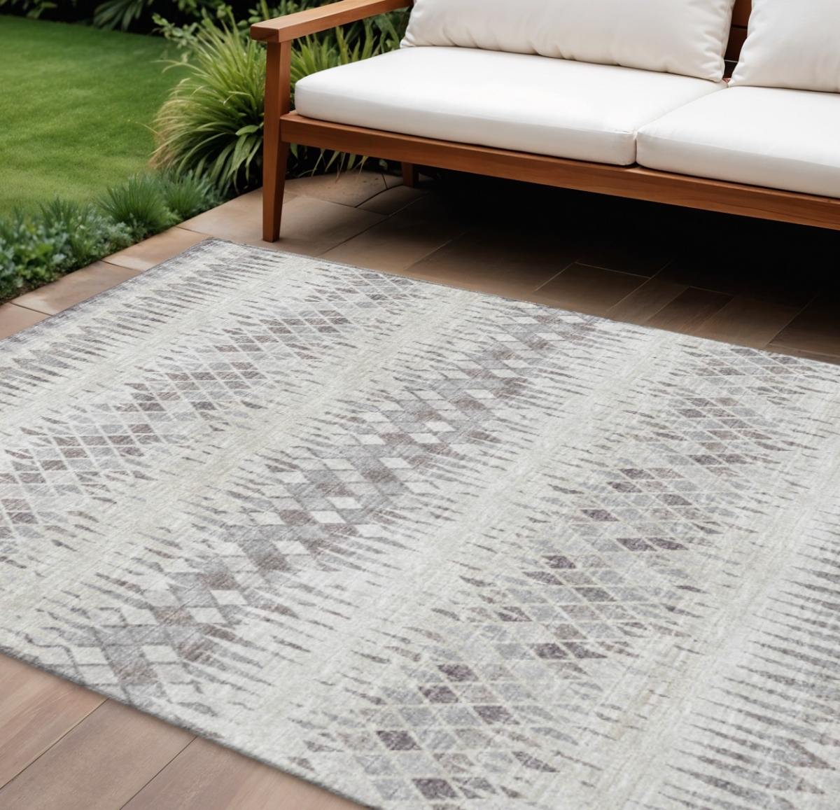 642564 9 x 12 ft. Beige & Gray Ikat Washable Transitional Indoor & Outdoor Rectangle Area Rug