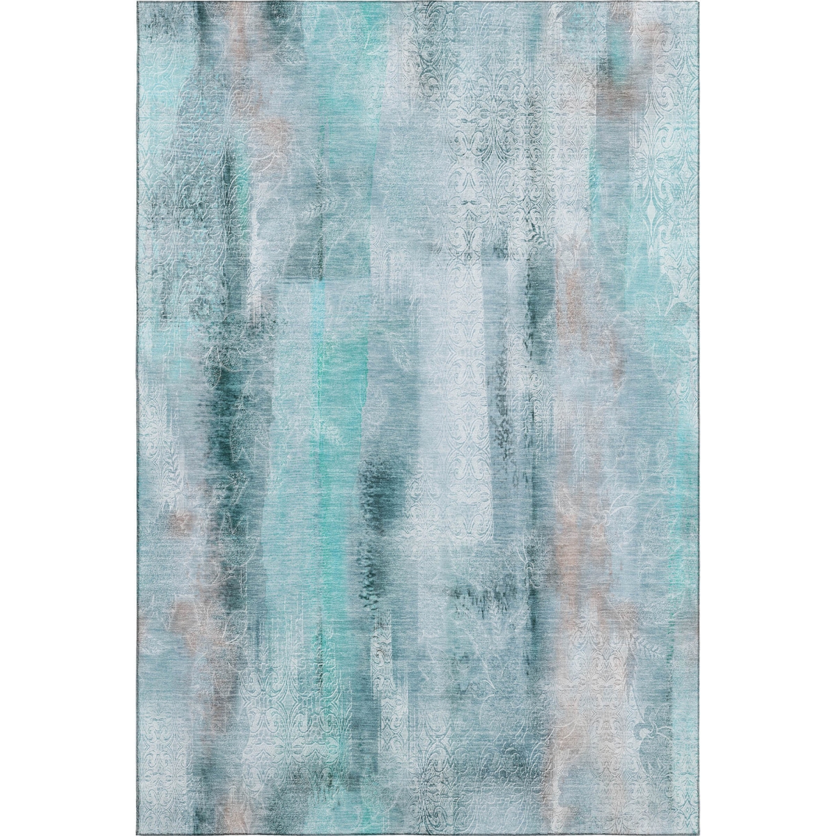 648148 10 x 14 ft. Teal & Ivory Abstract Transitional Washable Machine Made Rectangle Area Rug with UV Protection