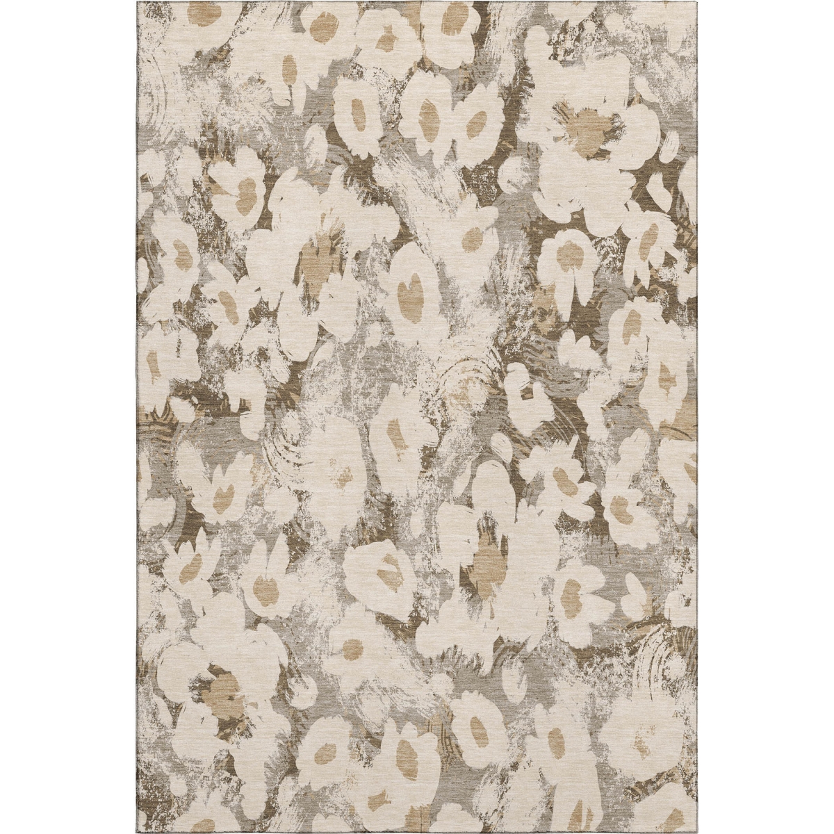 648170 8 x 10 ft. Khaki, Gray & Ivory Floral Washable Machine Made Rectangle Area Rug with UV Protection