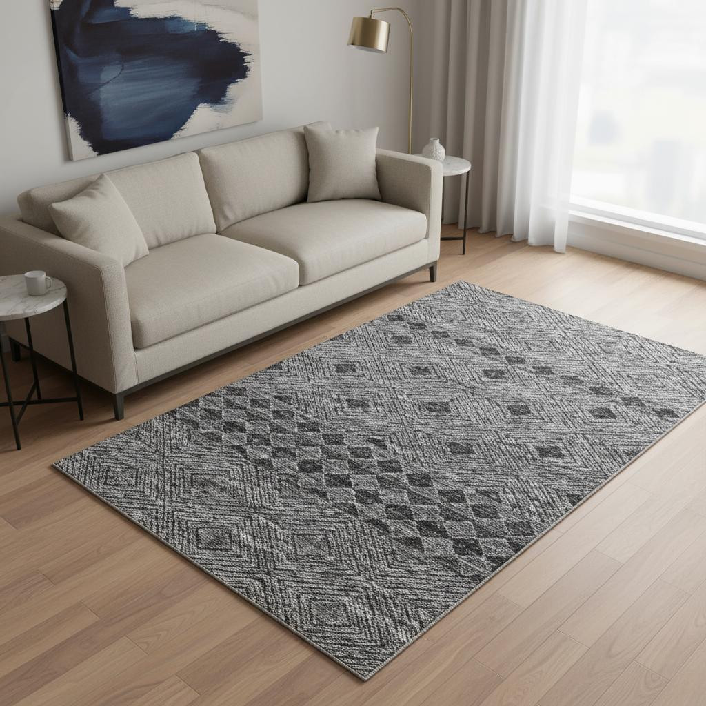 644768 5 x 8 ft. Gray & Black Geometric Transitional Washable Machine Made Rectangle Area Rug with UV Protection