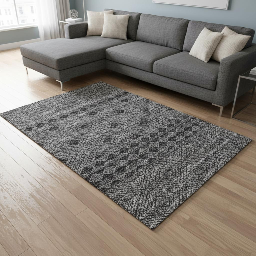 644770 8 x 10 ft. Gray & Black Geometric Transitional Washable Machine Made Rectangle Area Rug with UV Protection