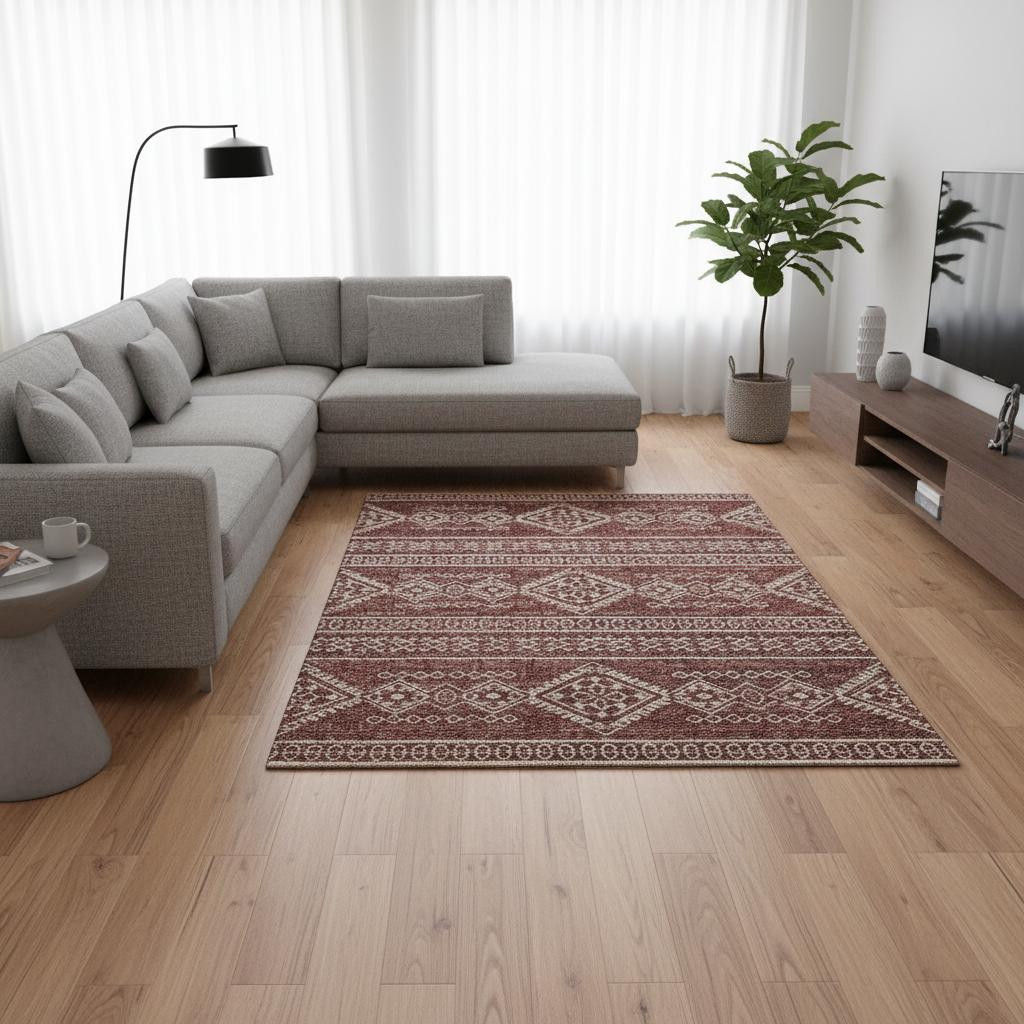 645079 10 x 14 ft. Burnt Sienna & Ivory Tribal Transitional Washable Machine Made Rectangle Area Rug with UV Protection