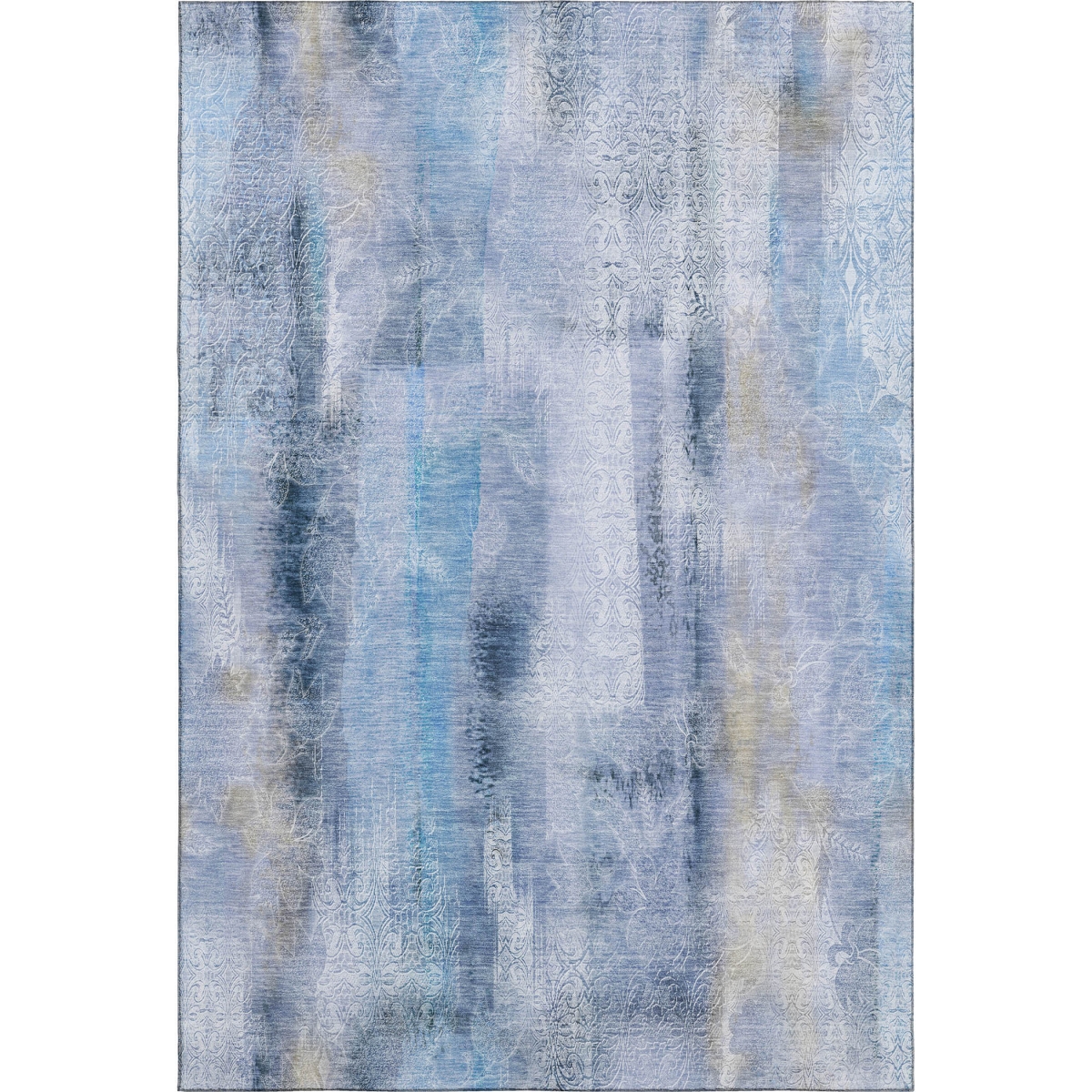 648117 9 x 12 ft. Blue & Ivory Abstract Transitional Washable Machine Made Rectangle Area Rug with UV Protection