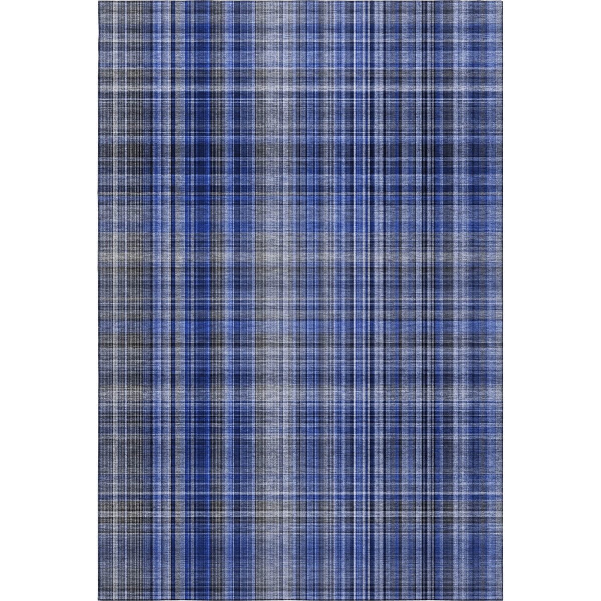 648276 5 x 8 ft. Navy Blue & Gray Plaid Washable Machine Made Rectangle Area Rug with UV Protection