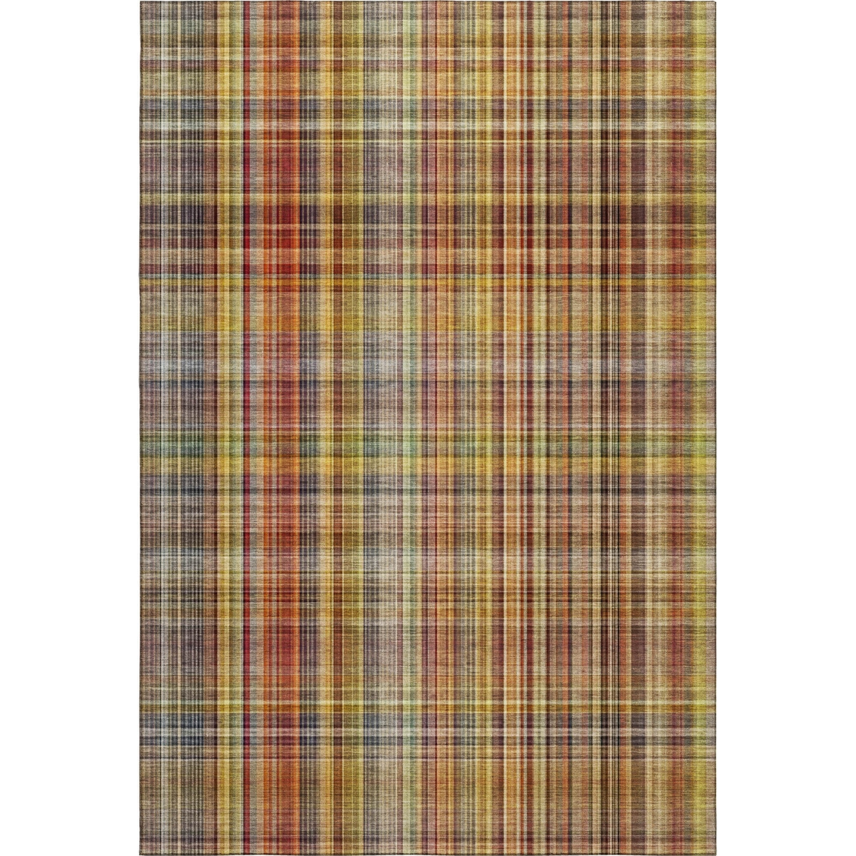 648285 9 x 12 ft. Rust Gold & Green Plaid Washable Machine Made Rectangle Area Rug with UV Protection