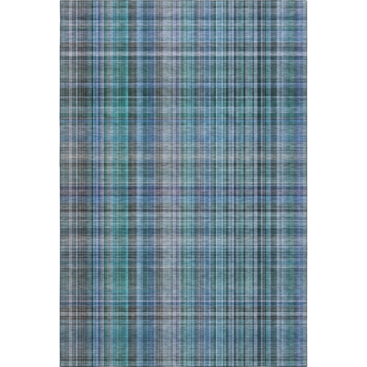 648309 9 x 12 ft. Teal & Gray Plaid Washable Machine Made Rectangle Area Rug with UV Protection