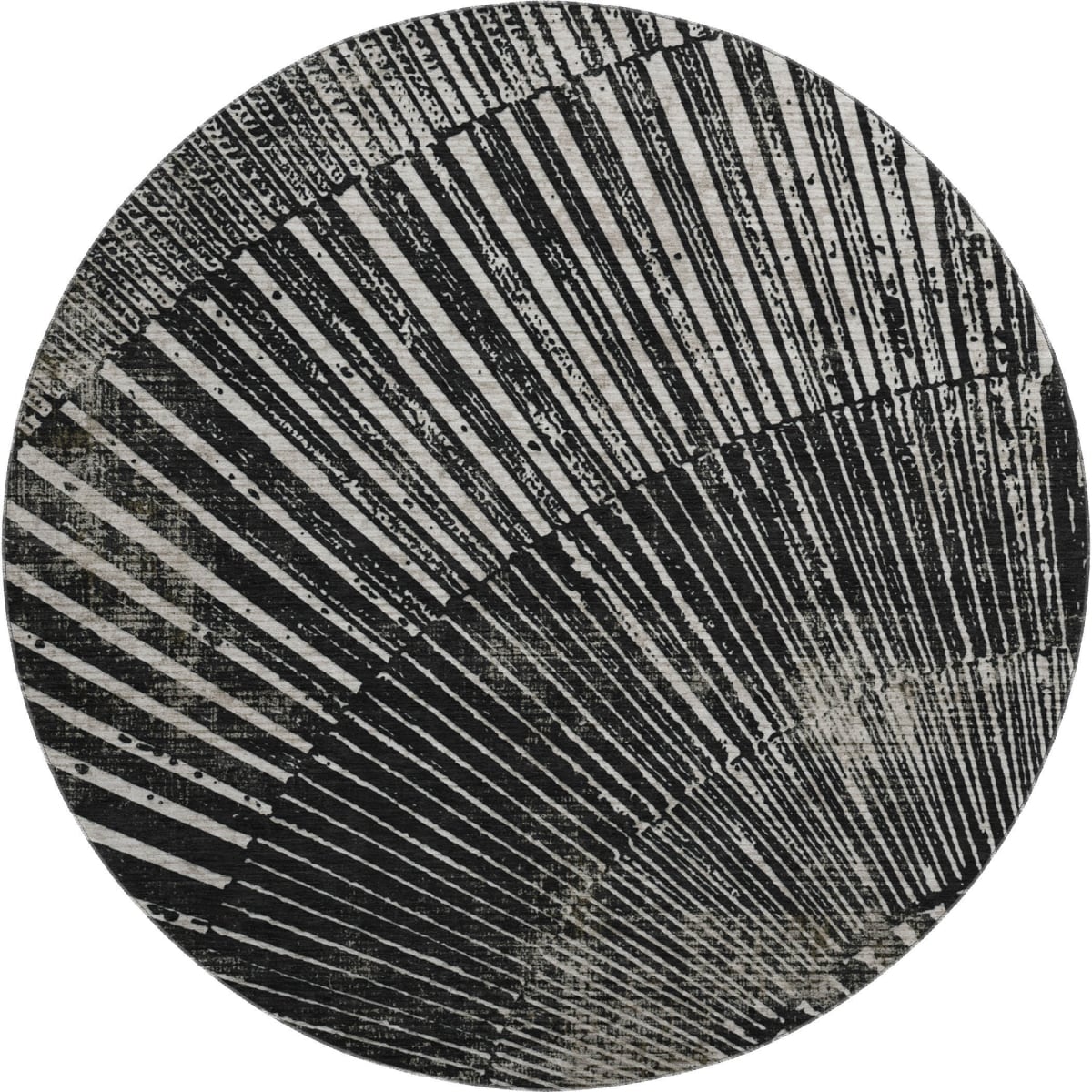648319 8 ft. Black & Ivory Geometric Transitional Washable Round Area Rug with UV Protection