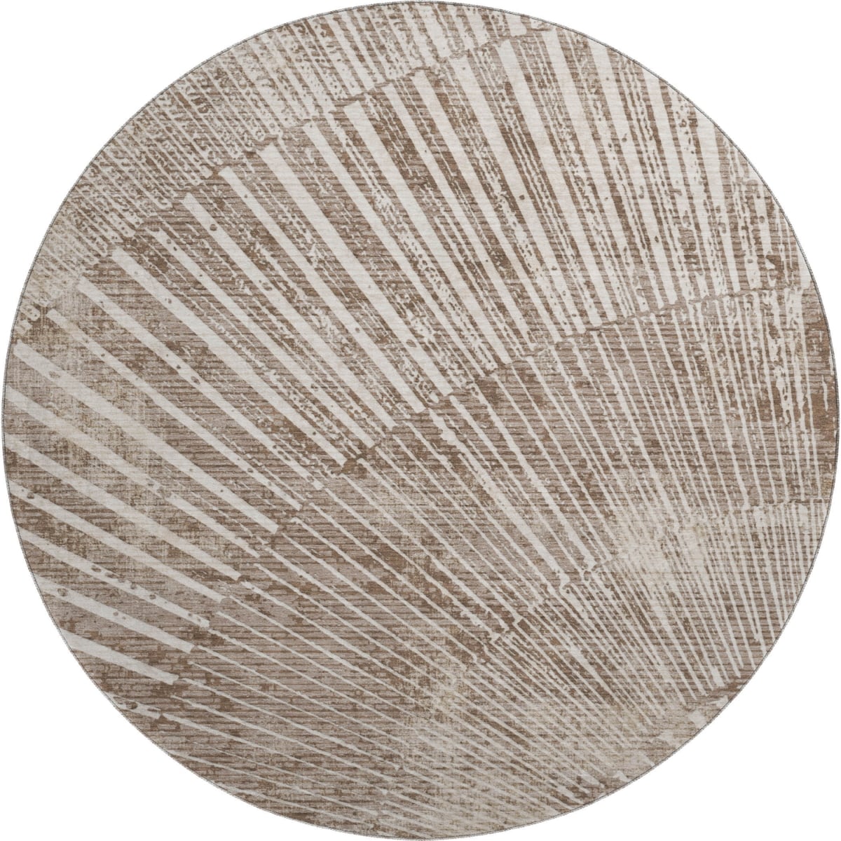648349 8 ft. Taupe & Ivory Geometric Transitional Washable Round Area Rug with UV Protection