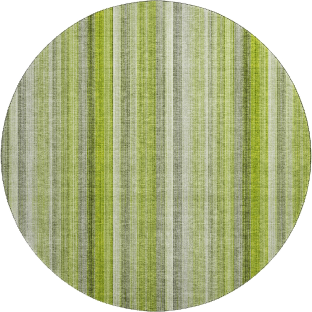 648385 8 ft. Green & Ivory Striped Transitional Washable Round Area Rug with UV Protection