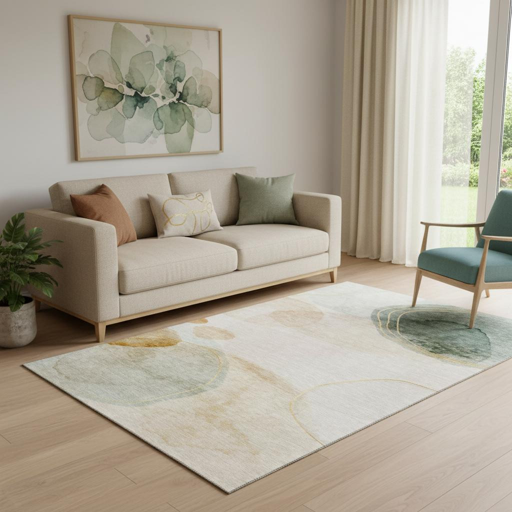 648444 5 x 8 ft. Beige, Copper & Taupe Abstract Washable Machine Made Rectangle Area Rug with UV Protection