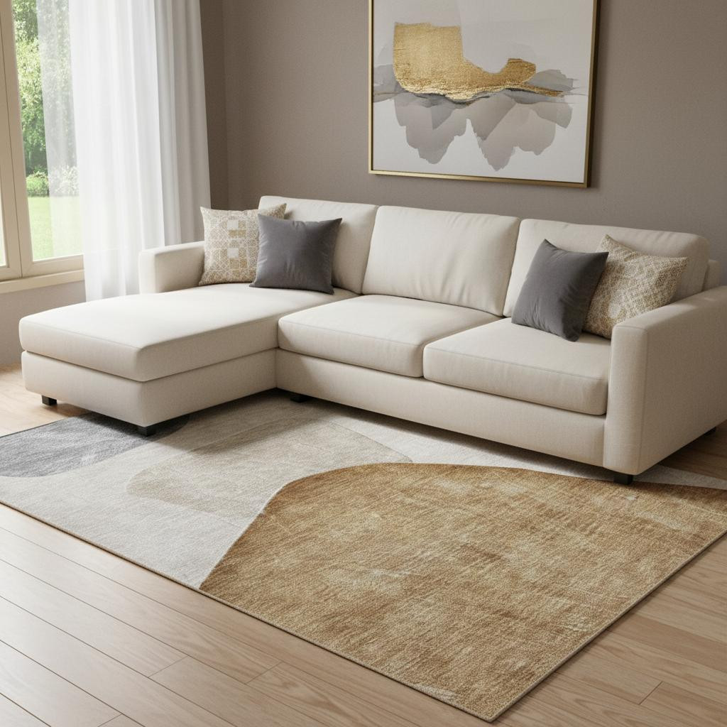 648472 10 x 14 ft. Brown & Gray Abstract Washable Machine Made Rectangle Area Rug with UV Protection
