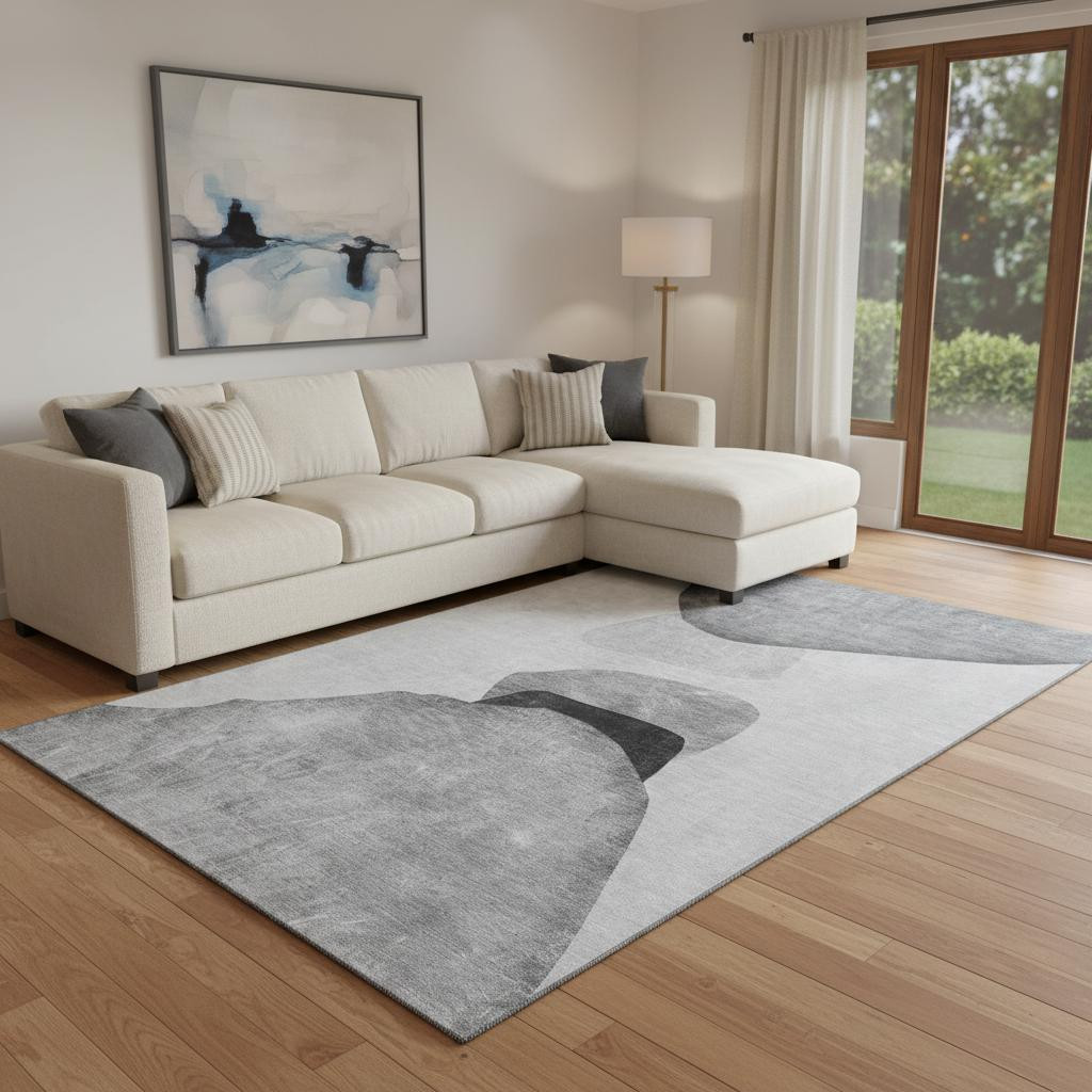 648478 10 x 14 ft. Gray & Silver Abstract Transitional Washable Machine Made Rectangle Area Rug with UV Protection