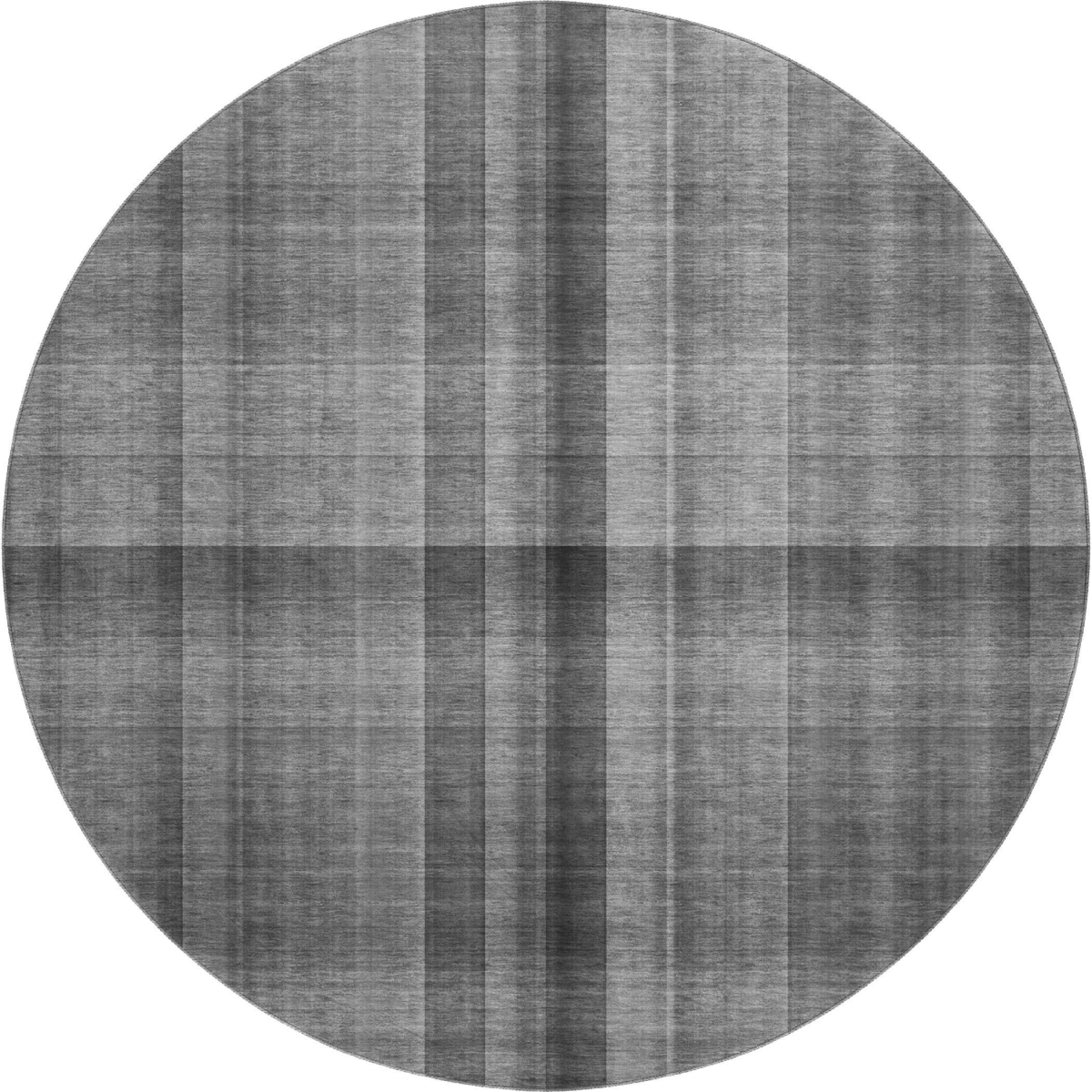 648499 8 ft. Gray & Ivory Plaid Transitional Washable Round Area Rug with UV Protection