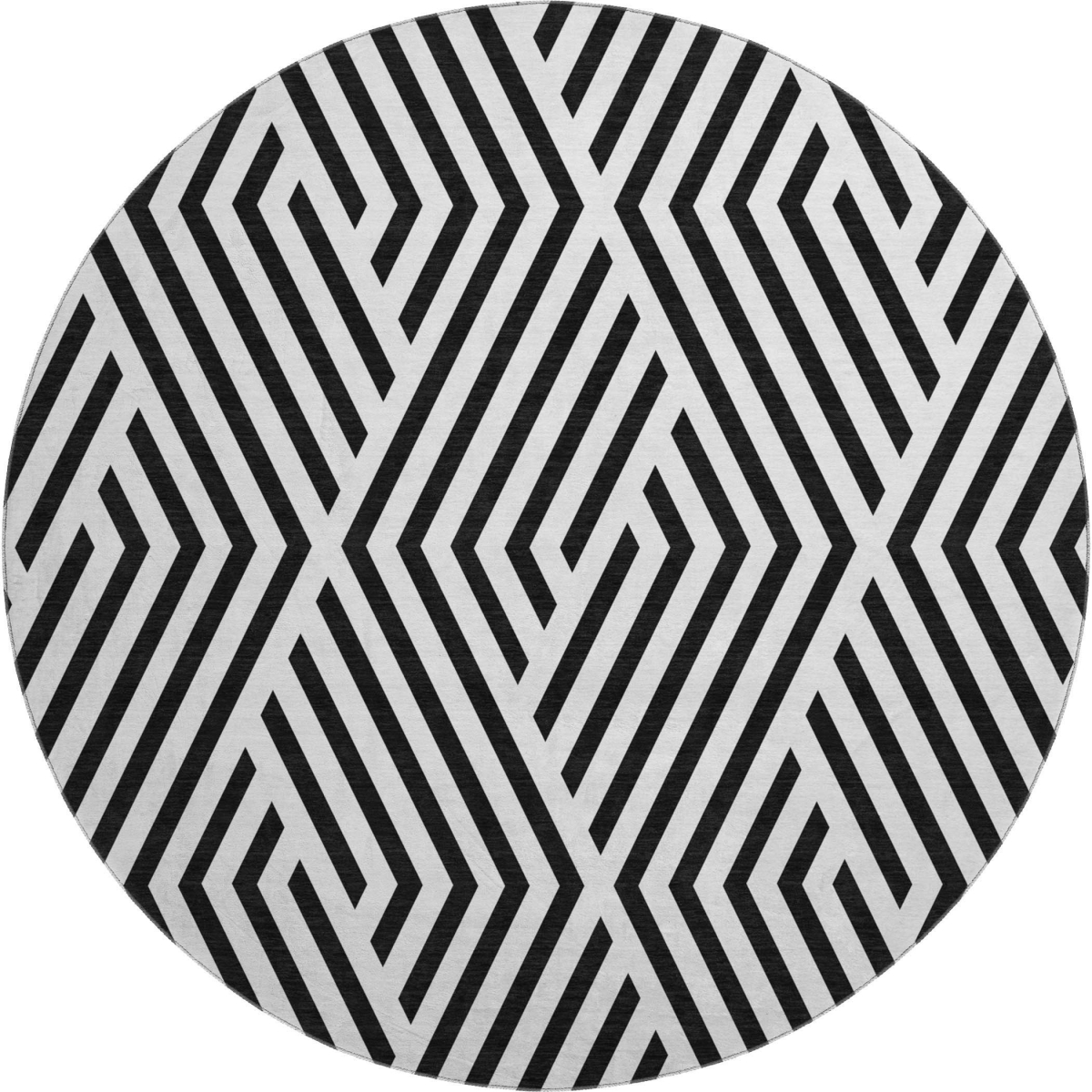 648517 8 ft. Black & Ivory Geometric Transitional Washable Round Area Rug with UV Protection