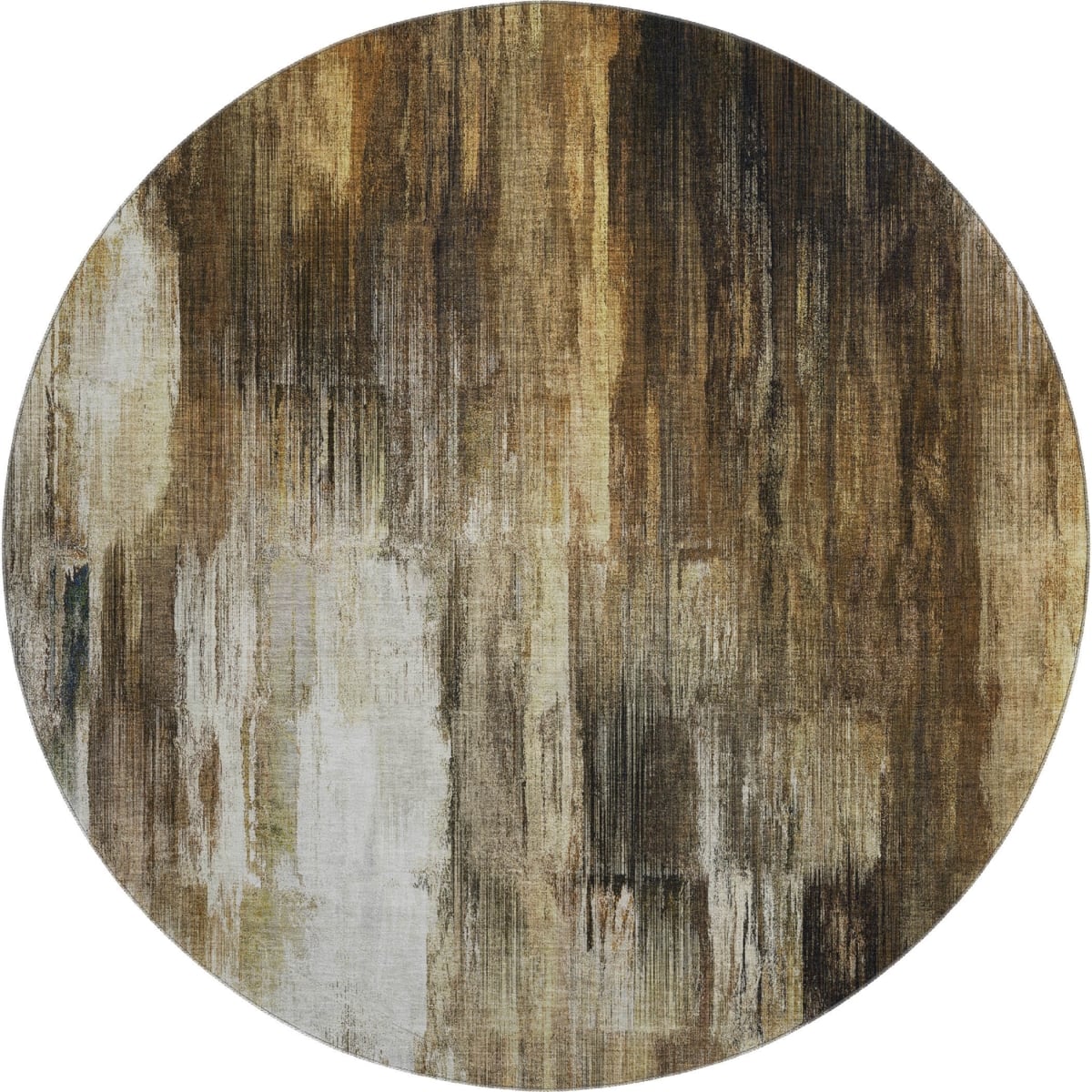 649597 8 ft. Chocolate, Gray & Ivory Abstract Washable Round Area Rug with UV Protection