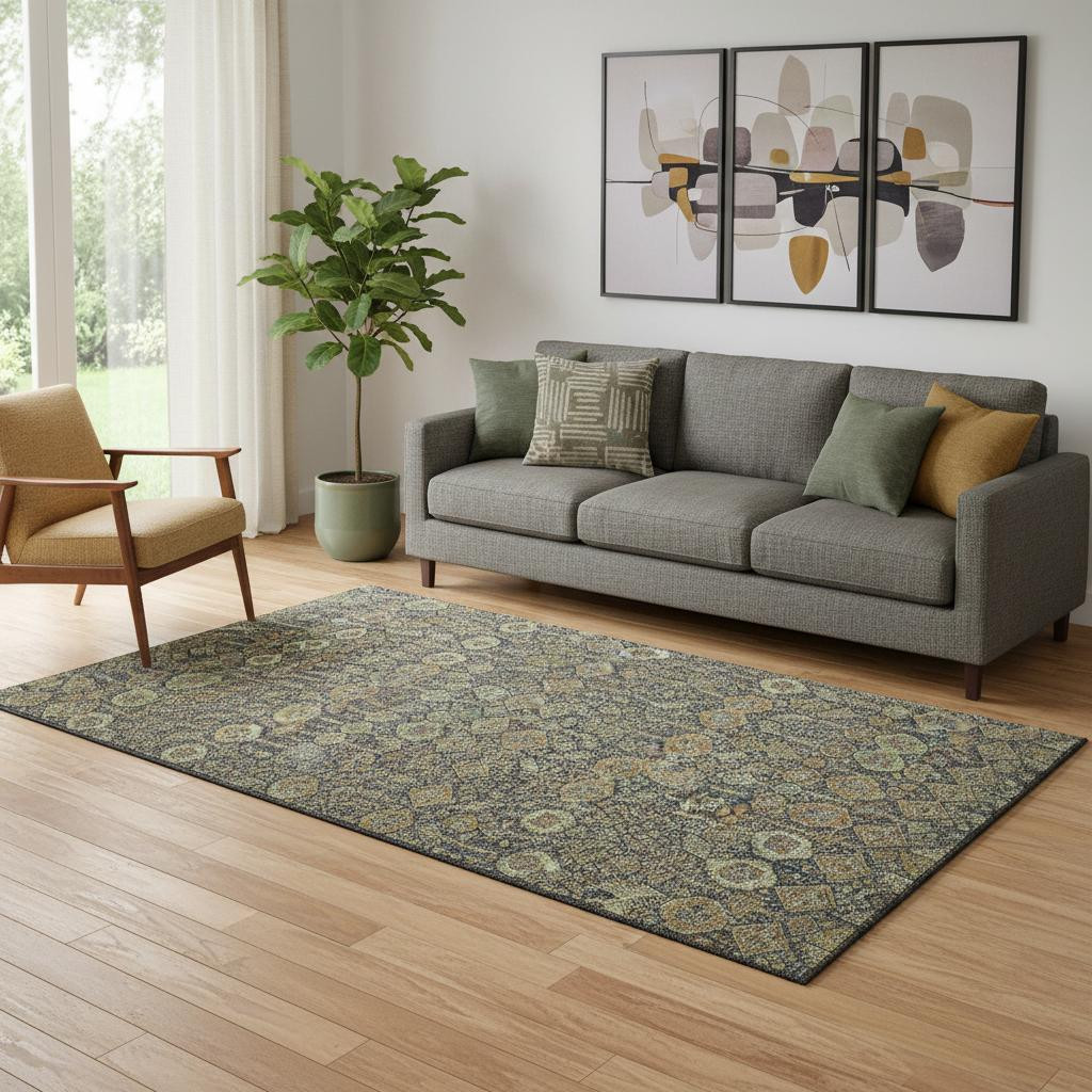 649884 5 x 8 ft. Rust Green & Gray Tribal Washable Machine Made Rectangle Area Rug with UV Protection