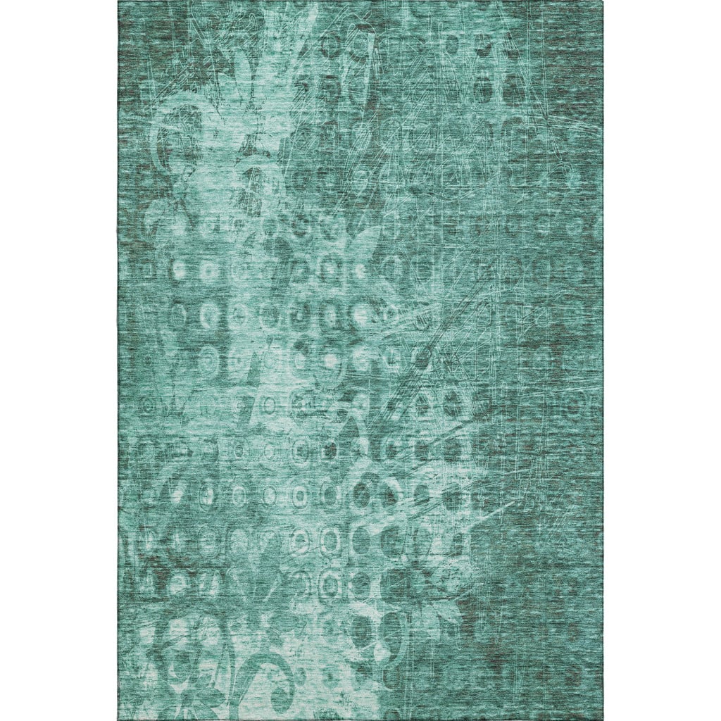 650012 8 x 10 ft. Teal & Ivory Ikat Transitional Washable Machine Made Rectangle Area Rug with UV Protection