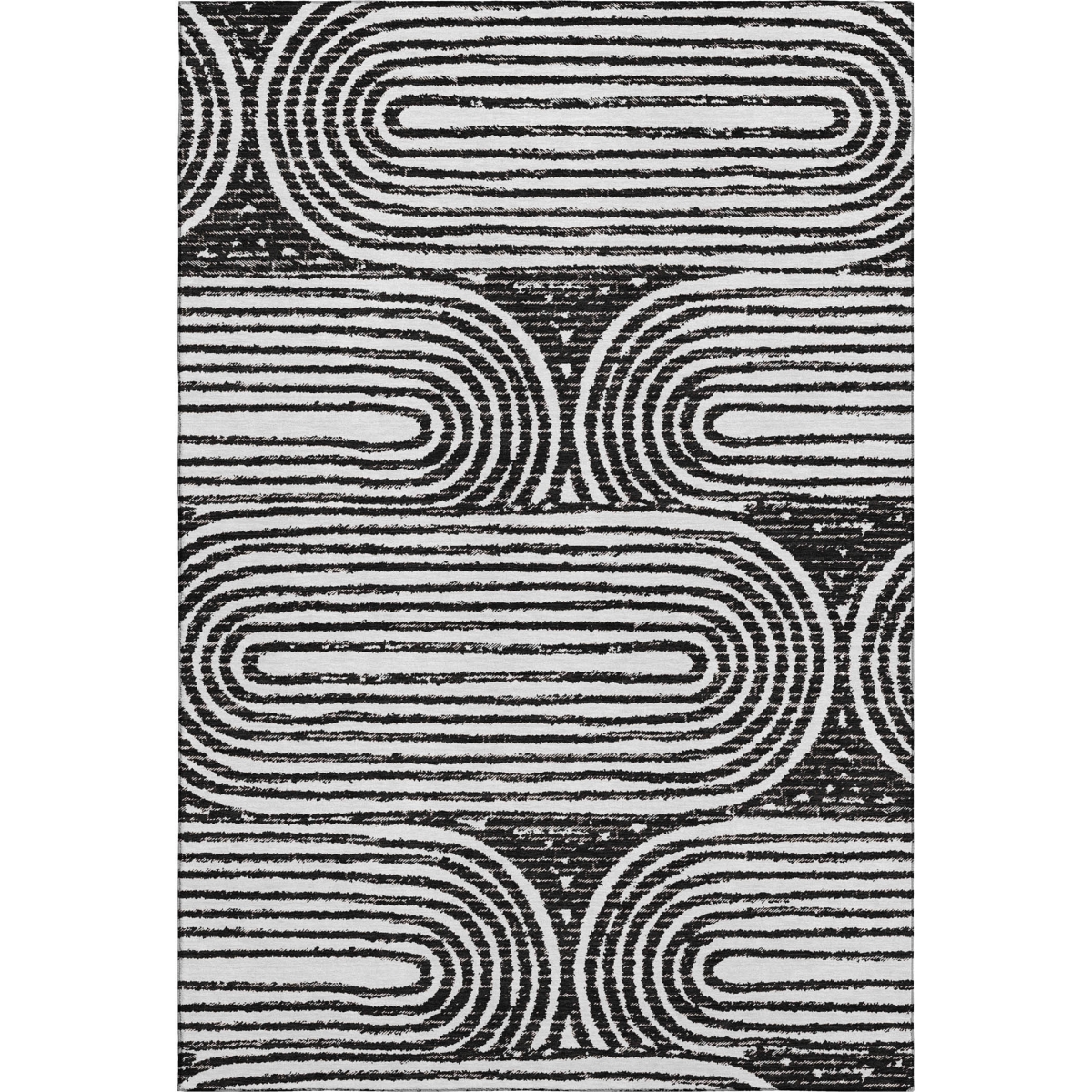 648221 3 x 5 ft. Black & Ivory Geometric Contemporary Washable Machine Made Rectangle Area Rug with UV Protection