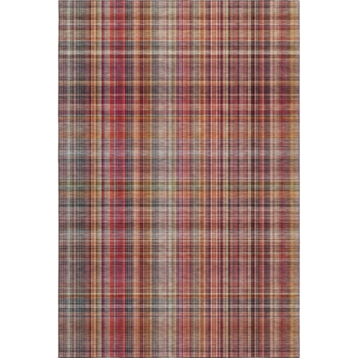 648296 8 x 10 ft. Red, Ivory & Gold Plaid Washable Machine Made Rectangle Area Rug with UV Protection