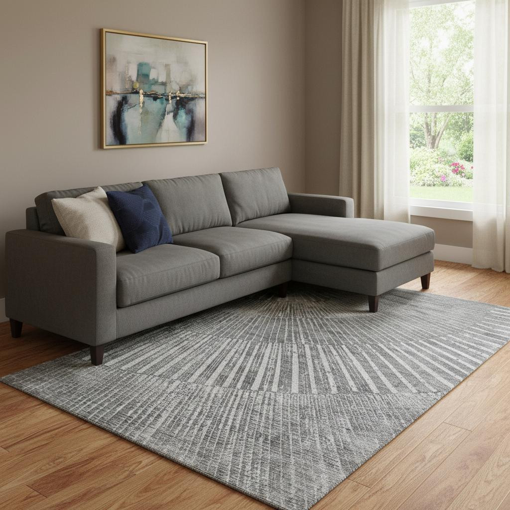 648334 10 x 14 ft. Gray & Ivory Geometric Transitional Washable Machine Made Rectangle Area Rug with UV Protection