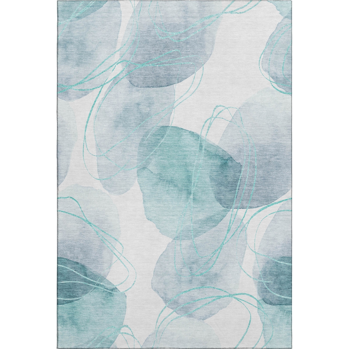 648438 5 x 8 ft. Teal & Ivory Abstract Contemporary Washable Machine Made Rectangle Area Rug with UV Protection