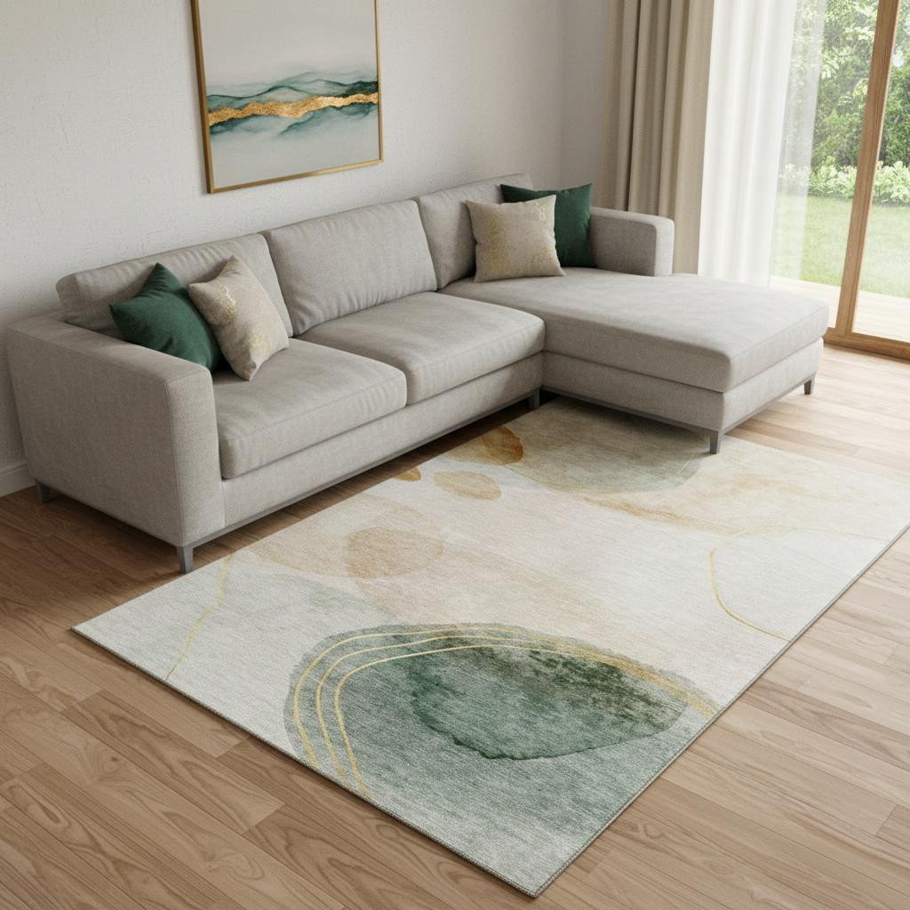 648448 10 x 14 ft. Beige, Copper & Taupe Abstract Washable Machine Made Rectangle Area Rug with UV Protection