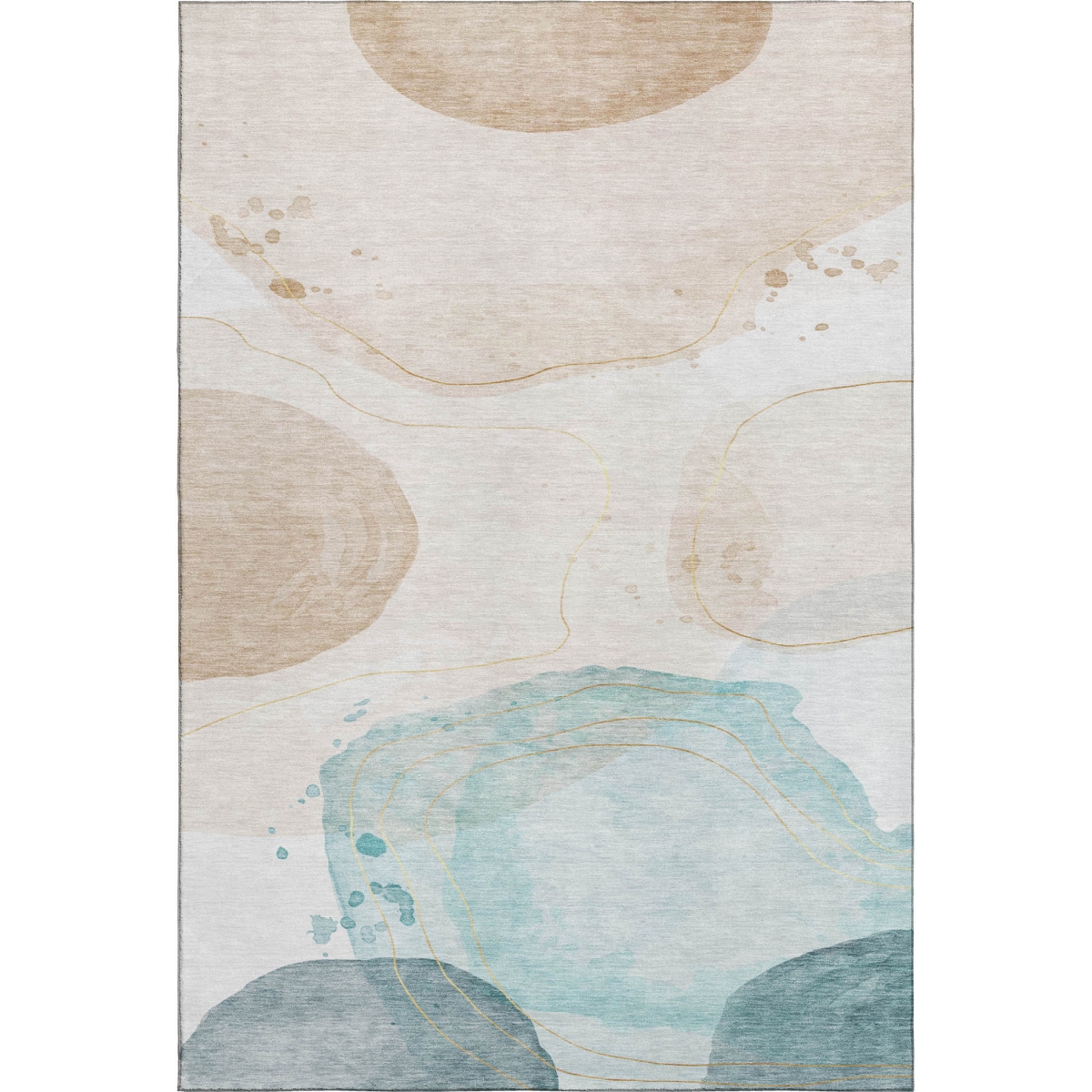 648458 8 x 10 ft. Beige, Ivory & Teal Abstract Washable Machine Made Rectangle Area Rug with UV Protection