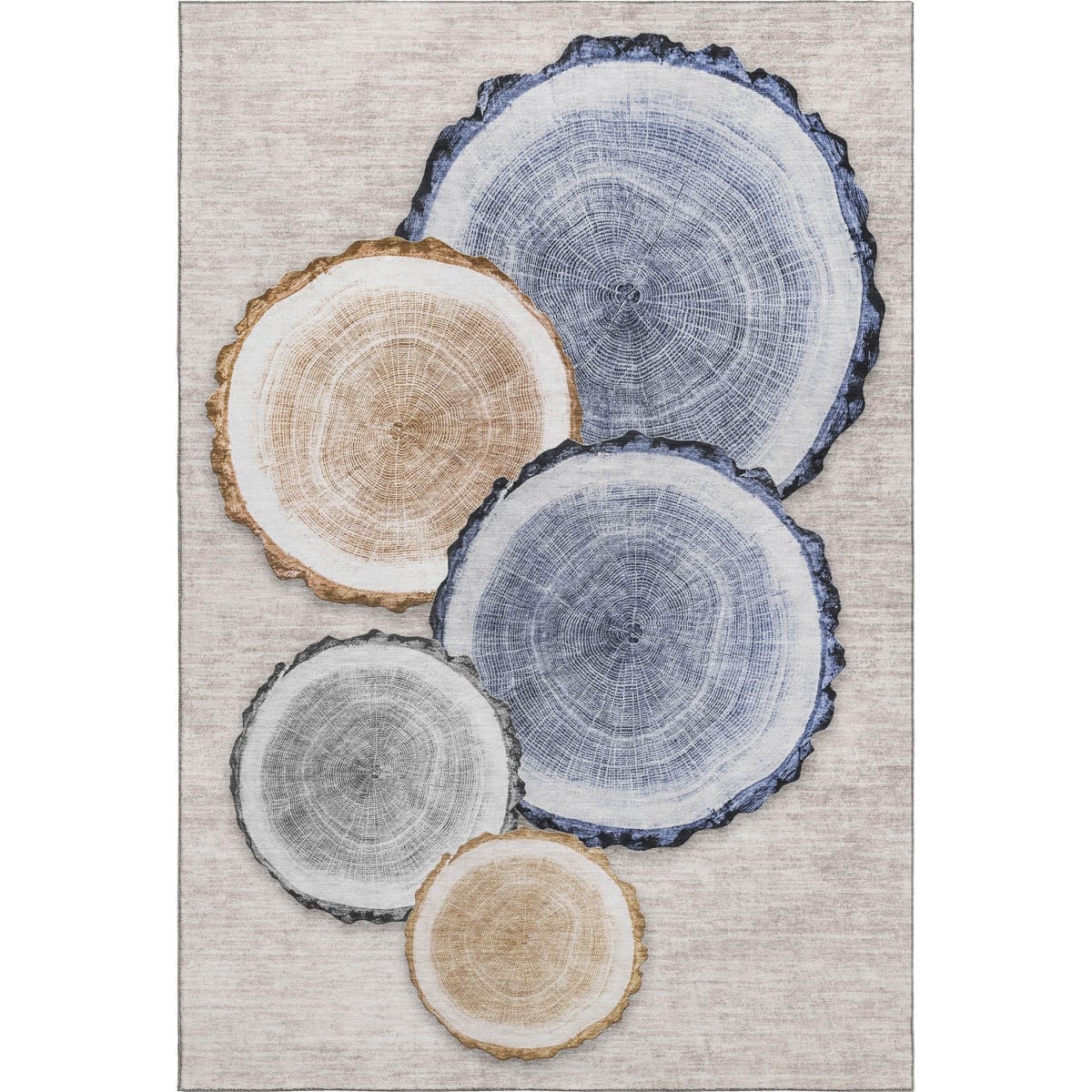 649917 9 x 12 ft. Beige, Blue & Ivory Woodland Lodge Washable Machine Made Rectangle Area Rug with UV Protection