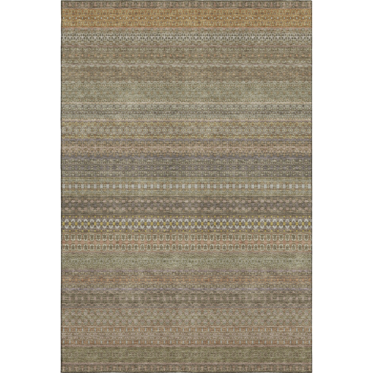 647516 8 x 10 ft. Khaki & Ivory Striped Transitional Washable Machine Made Rectangle Area Rug with UV Protection