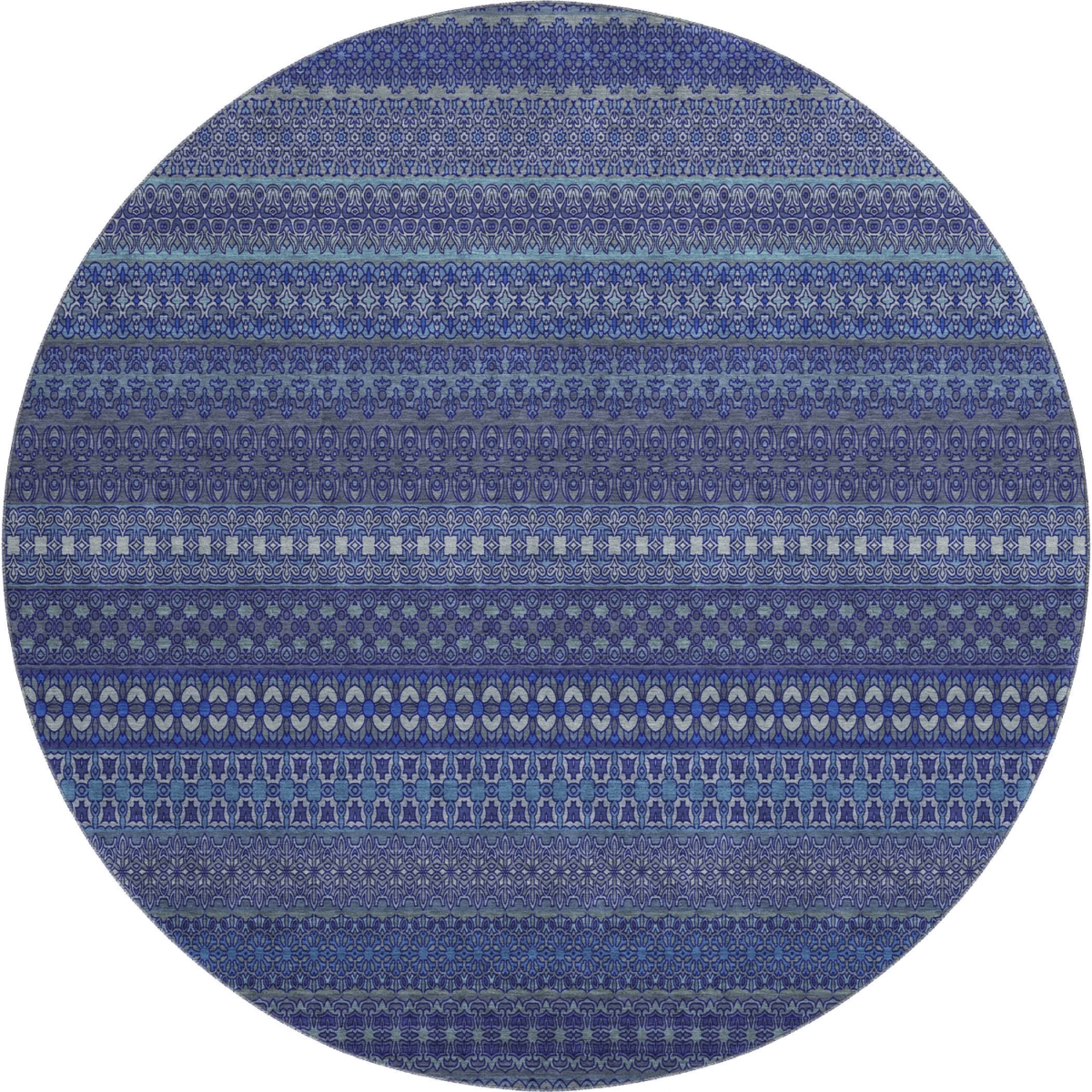 647527 8 ft. Navy Blue & Ivory Striped Transitional Washable Round Area Rug with UV Protection