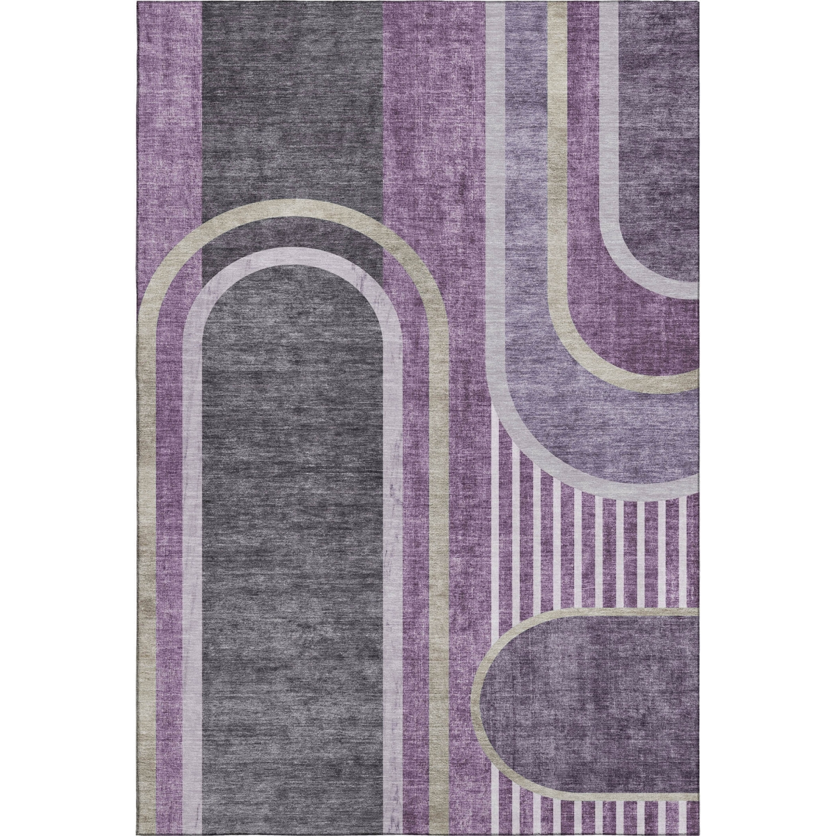 647918 8 x 10 ft. Purple & Khaki Geometric Washable Machine Made Rectangle Area Rug with UV Protection