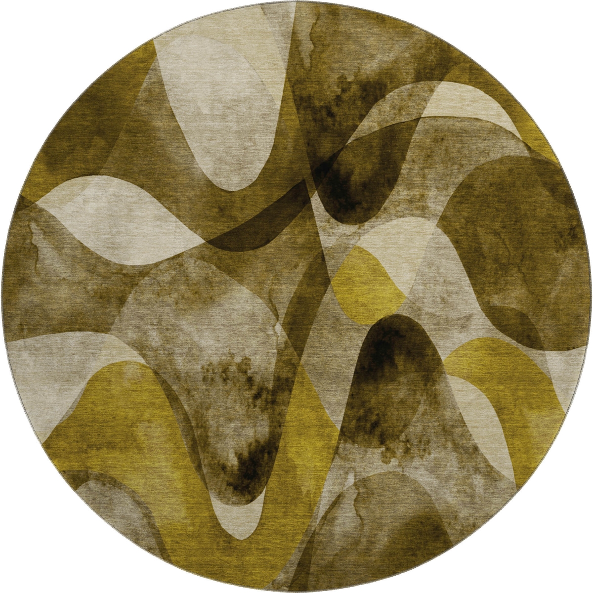 648073 8 ft. Coffee, Gold & Ivory Abstract Washable Round Area Rug with UV Protection
