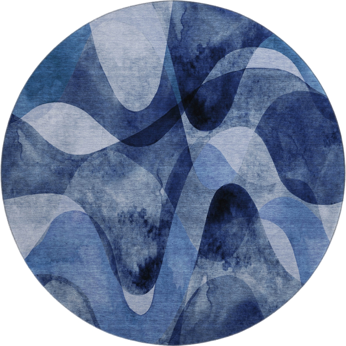 648085 8 ft. Navy Blue & Ivory Abstract Contemporary Washable Round Area Rug with UV Protection