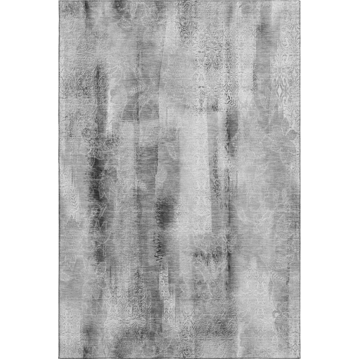 648120 5 x 8 ft. Gray & Ivory Abstract Transitional Washable Machine Made Rectangle Area Rug with UV Protection
