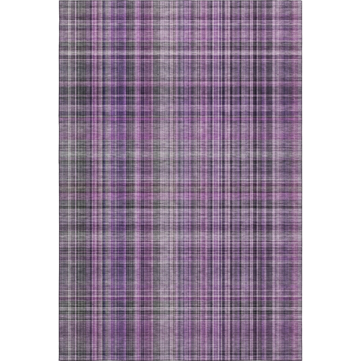 648291 9 x 12 ft. Purple & Gray Plaid Transitional Washable Machine Made Rectangle Area Rug with UV Protection