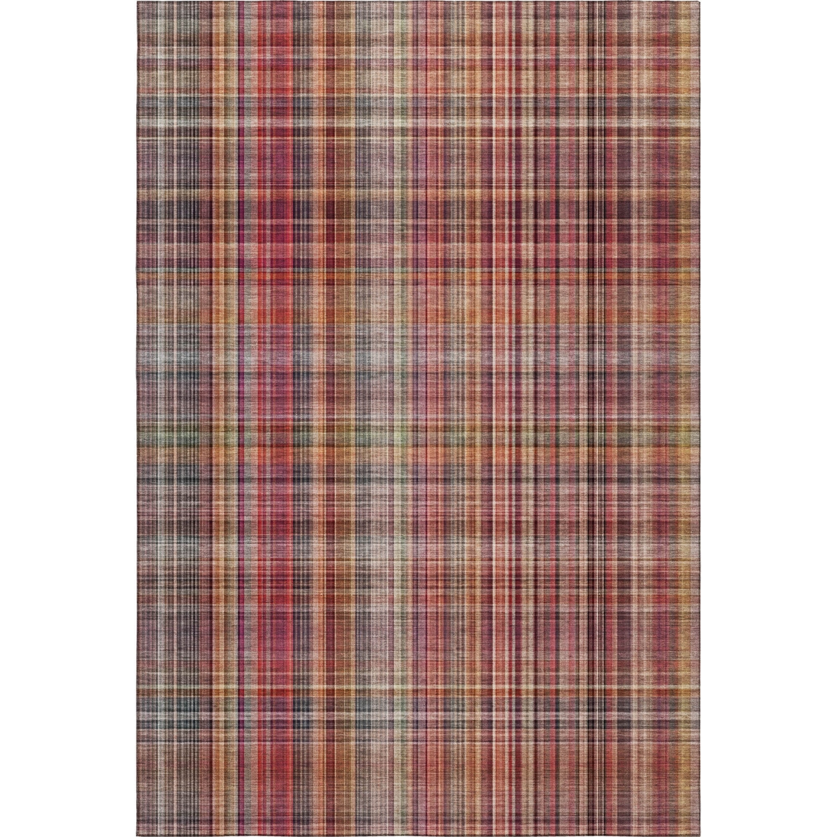 648294 5 x 8 ft. Red, Ivory & Gold Plaid Washable Machine Made Rectangle Area Rug with UV Protection